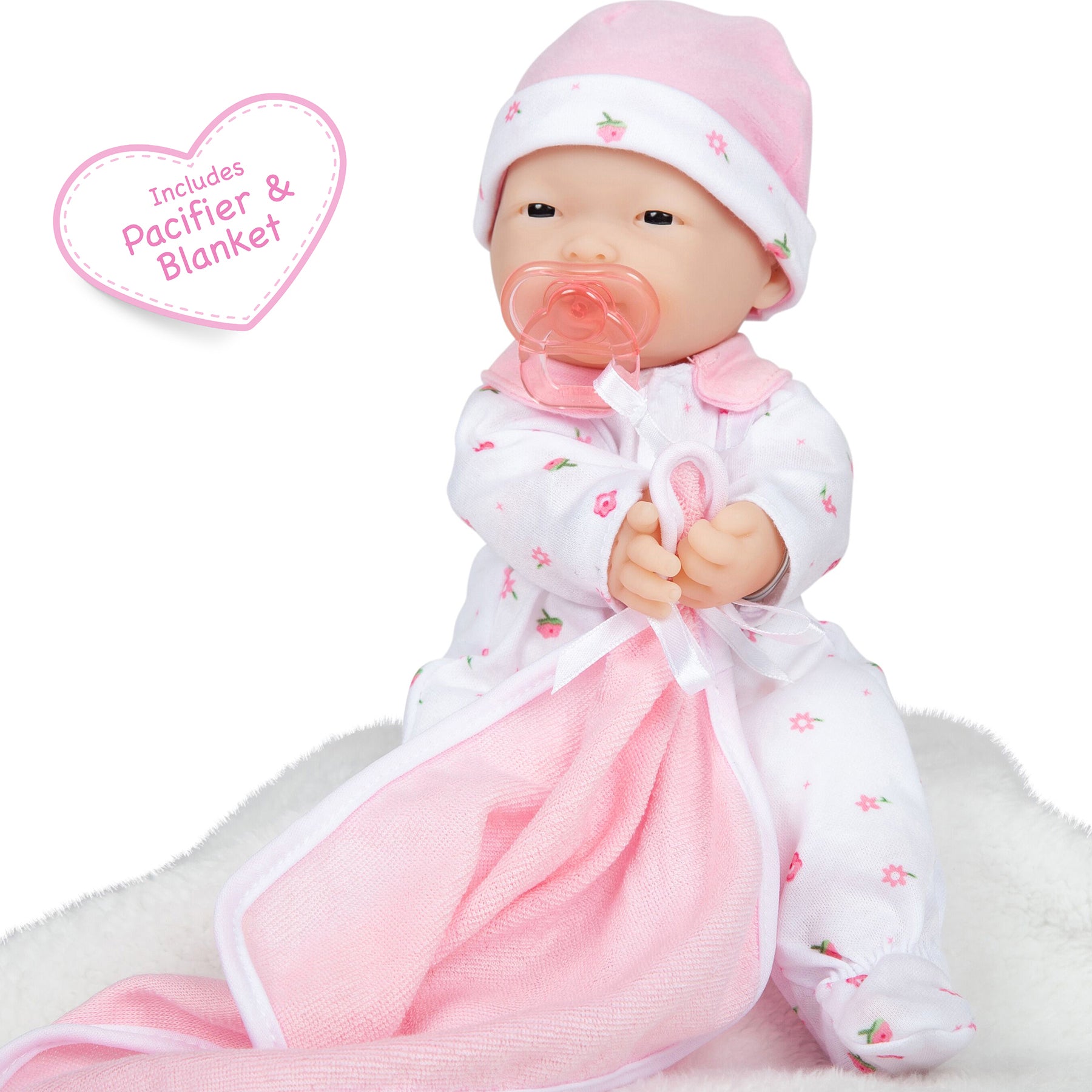 La Baby Soft 11" Baby Doll, Pink with Blanket, Asian