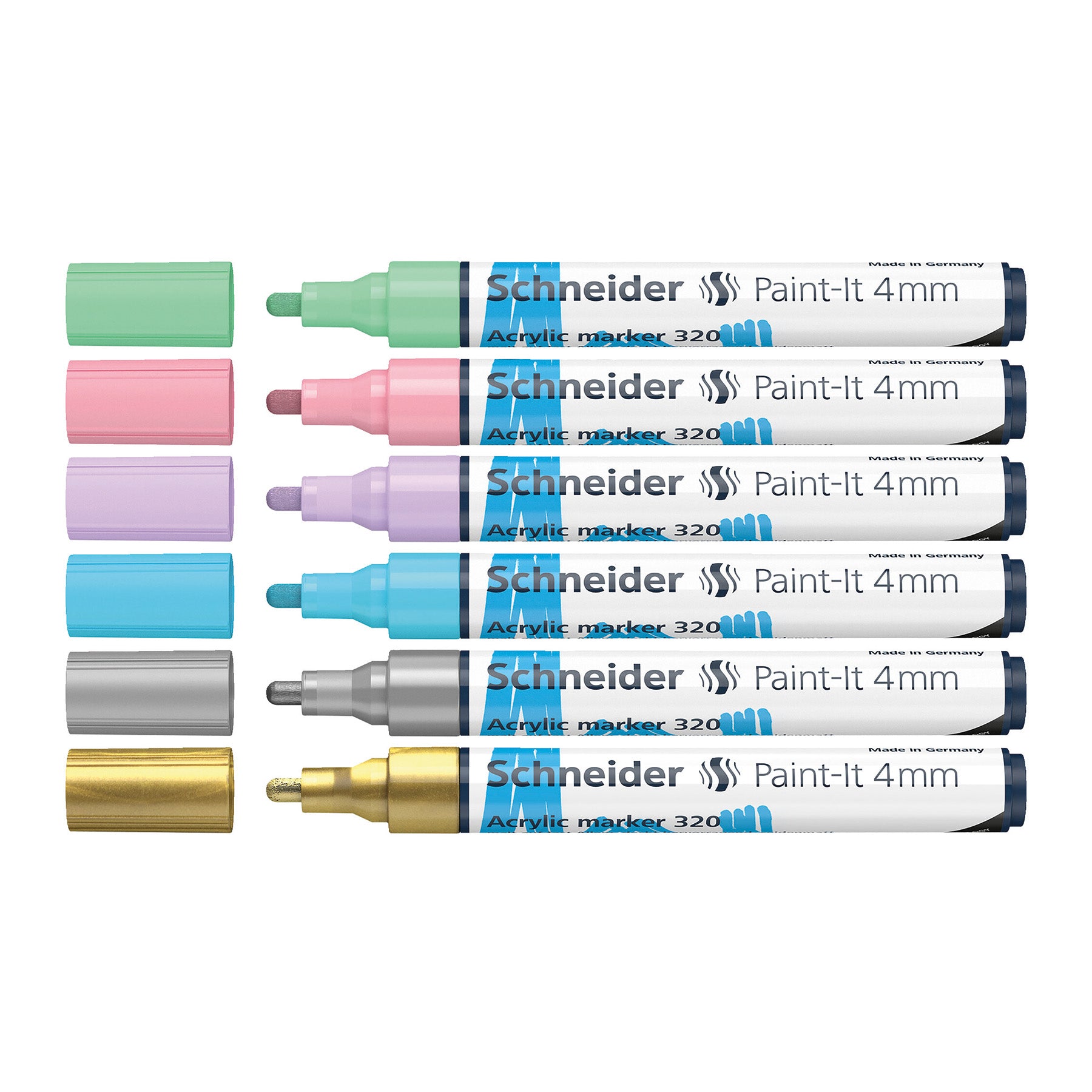 Paint-It 320 Acrylic Markers, 4 mm Bullet Tip, Wallet, 6 Assorted Pastel Ink Colors