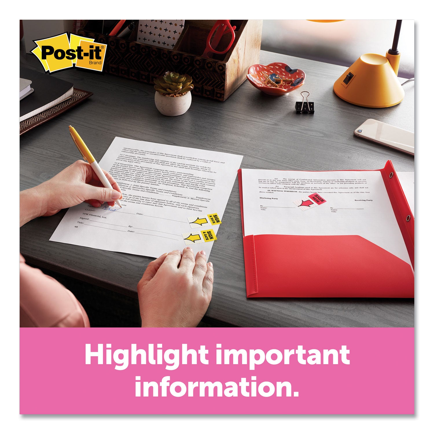 Post-it&reg; Flags in Desk Grip Dispenser - 200 - 1" Flag/Note Width x 1 3/4" Flag/Note Length - Rectangle - Unruled - Yellow - Removable, Self-adhesive - Dispenser Included - 200 / Pack