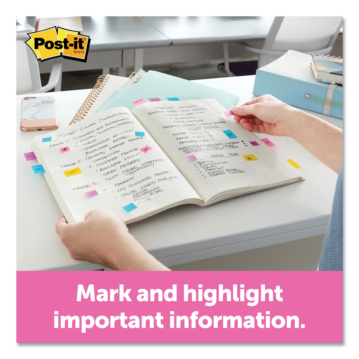 Post-it&reg; Flags - 60 - 1" Flag/Note Width x 1 3/4" Flag/Note Length - Rectangle - Unruled - Orange, Blue, Green, Pink, Yellow, Purple, Assorted - Reusable, Repositionable, Self-adhesive, Removable - Dispenser Included - 60 / Pack