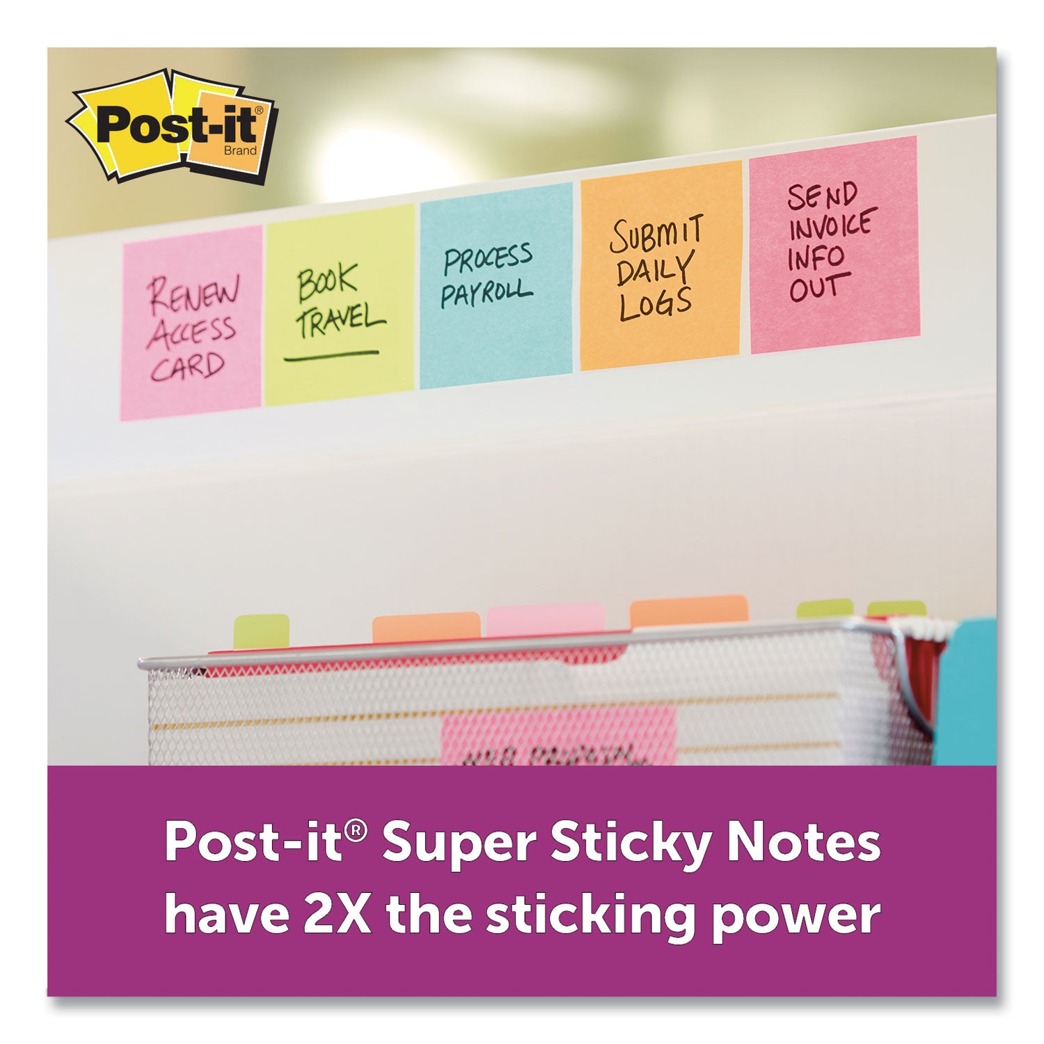 Post-it Super Sticky Notes, Supernova Neons Color Collection, 2" x 2", 720 Multicolor Notes, 90 Sheets per Pad, Aqua Splash, Acid Lime, Tropical Pink, Iris Infusion, Self-adhesive, Recyclable, 1 Pack