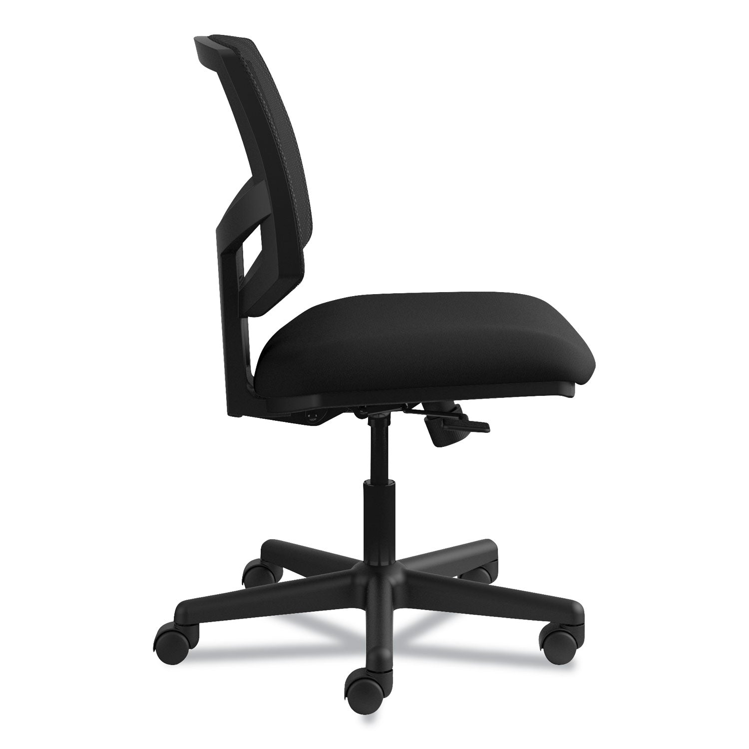 HON Volt Chair, Black Fabric Seat, Mesh Back, Black Frame, 360° Swivel, Pneumatic Height Adjustment, Tilt Tension, Synchro Tilt, Tilt Lock, Casters, No Armrests, 1 Each