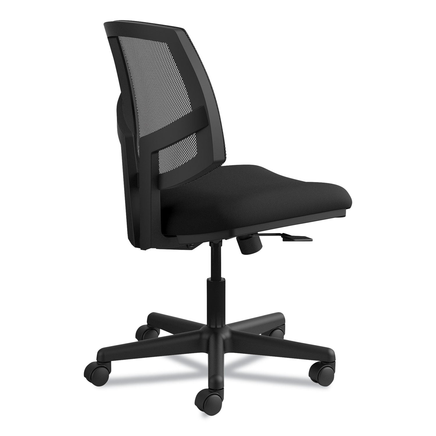 HON Volt Chair, Black Fabric Seat, Mesh Back, Black Frame, 360° Swivel, Pneumatic Height Adjustment, Tilt Tension, Synchro Tilt, Tilt Lock, Casters, No Armrests, 1 Each