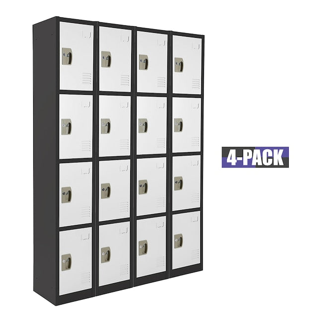 Large 4 Door Locker – Black Body With White Doors 4-Pack