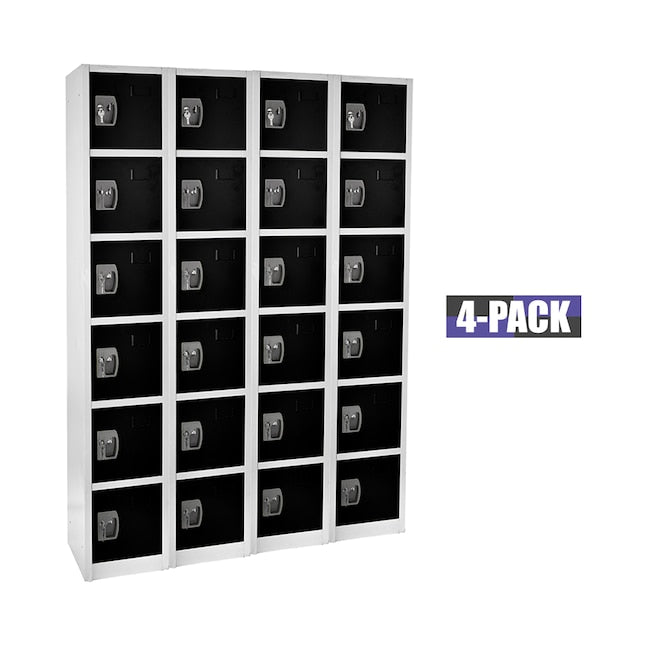 72 in. x 12 in. x 12 in. 6-Compartment Steel Tier Key Lock Storage Locker in Black 4 Pack