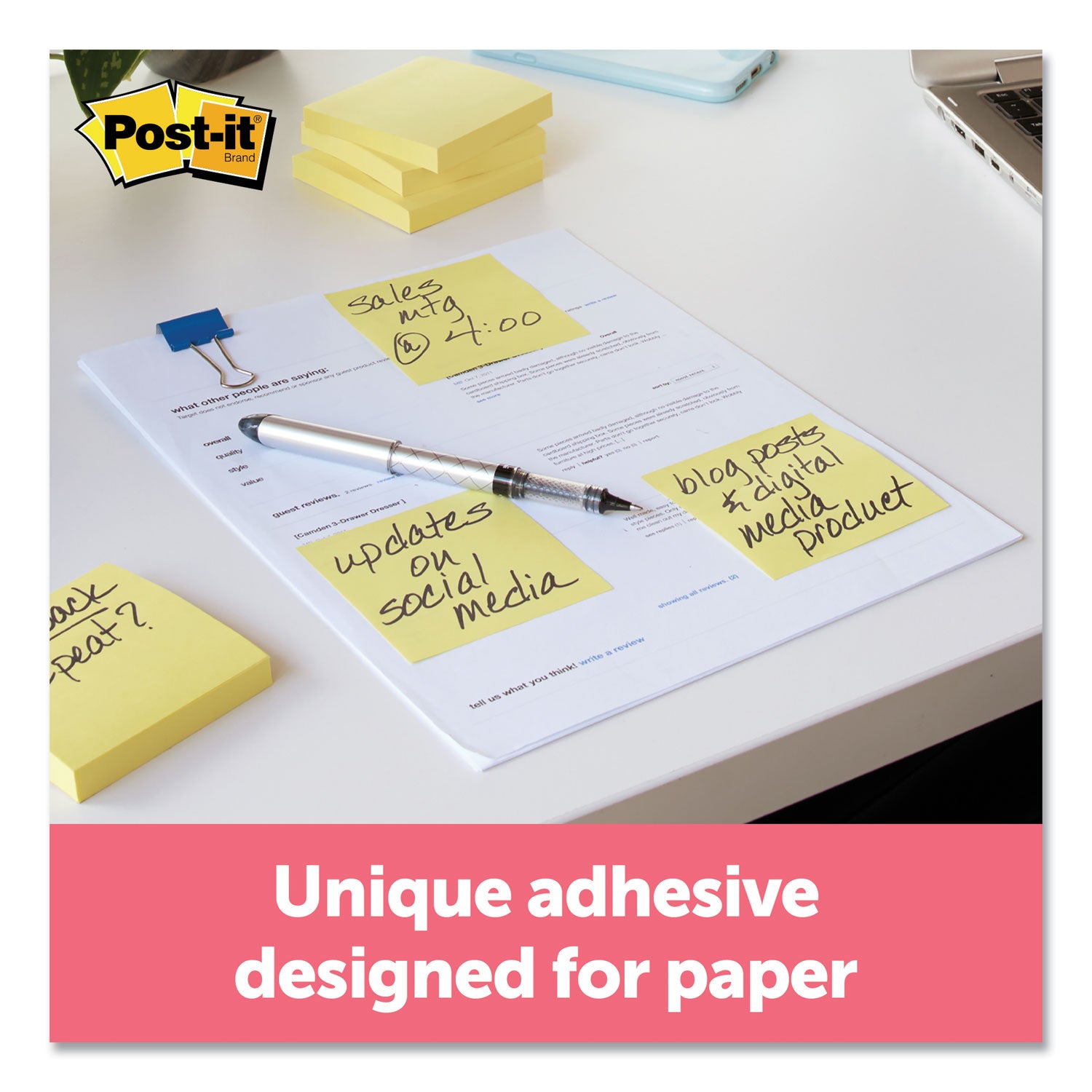 Post-it&reg; Notes Original Notepads - 3" Flag/Note Width x 3" Flag/Note Length - Square - 100 Sheets per Pad - Unruled - Canary Yellow - Paper - Self-adhesive, Repositionable - 1 Pack