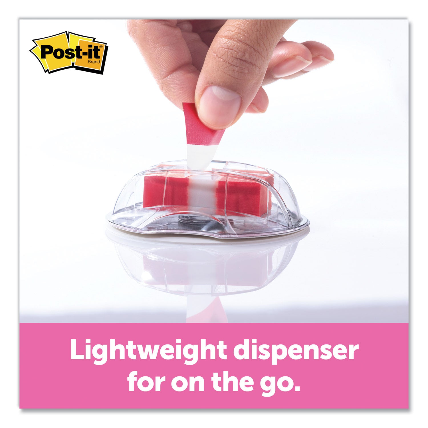 Post-it&reg; Flags in Desk Grip Dispenser - 200 - 1" Flag/Note Width x 1 3/4" Flag/Note Length - Rectangle - Unruled - Red - Removable, Self-adhesive - Dispenser Included - 200 / Pack