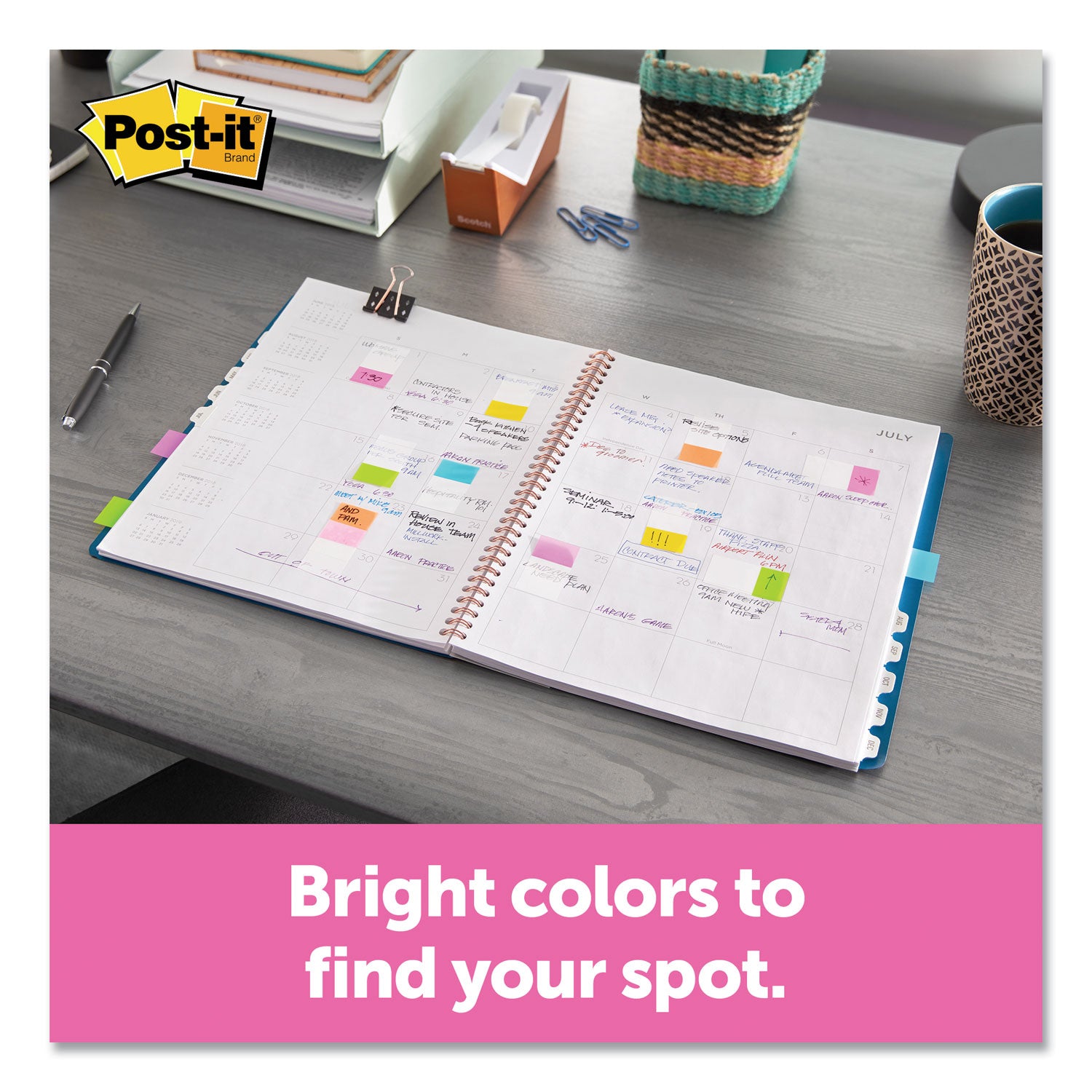 Post-it&reg; Flags - 60 - 1" Flag/Note Width x 1 3/4" Flag/Note Length - Rectangle - Unruled - Orange, Blue, Green, Pink, Yellow, Purple, Assorted - Reusable, Repositionable, Self-adhesive, Removable - Dispenser Included - 60 / Pack