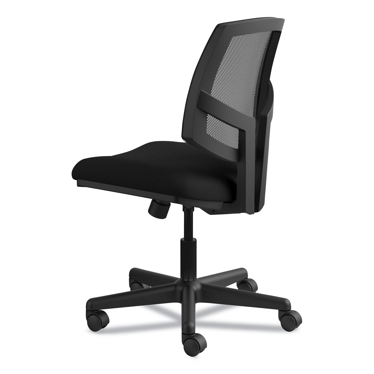 HON Volt Chair, Black Fabric Seat, Mesh Back, Black Frame, 360° Swivel, Pneumatic Height Adjustment, Tilt Tension, Synchro Tilt, Tilt Lock, Casters, No Armrests, 1 Each