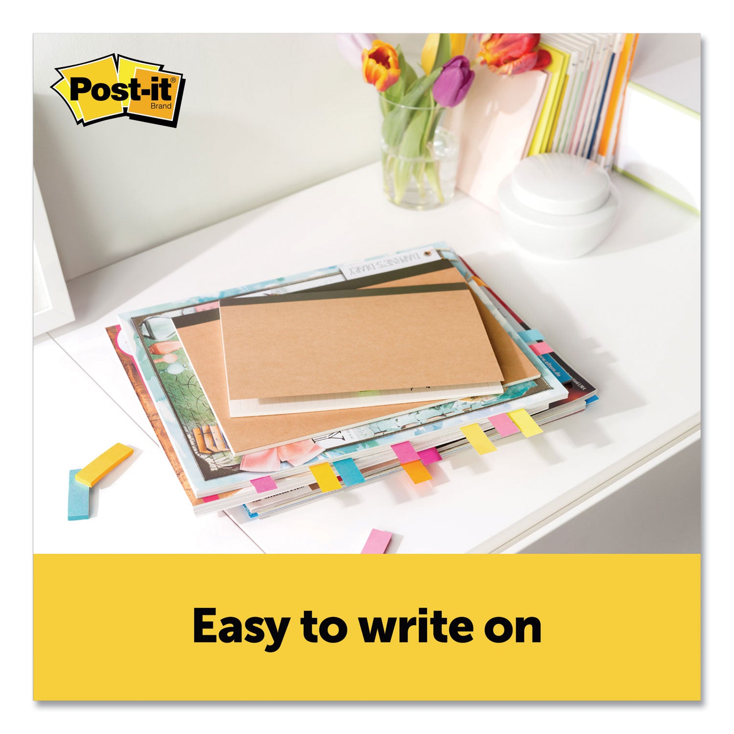Post-it&reg; Page Markers - 1/2" Flag/Note Width x 2" Flag/Note Length - Rectangle - 100 Sheets per Pad - Unruled - Bright Assorted - Paper - Removable, Self-adhesive - 1 Pack