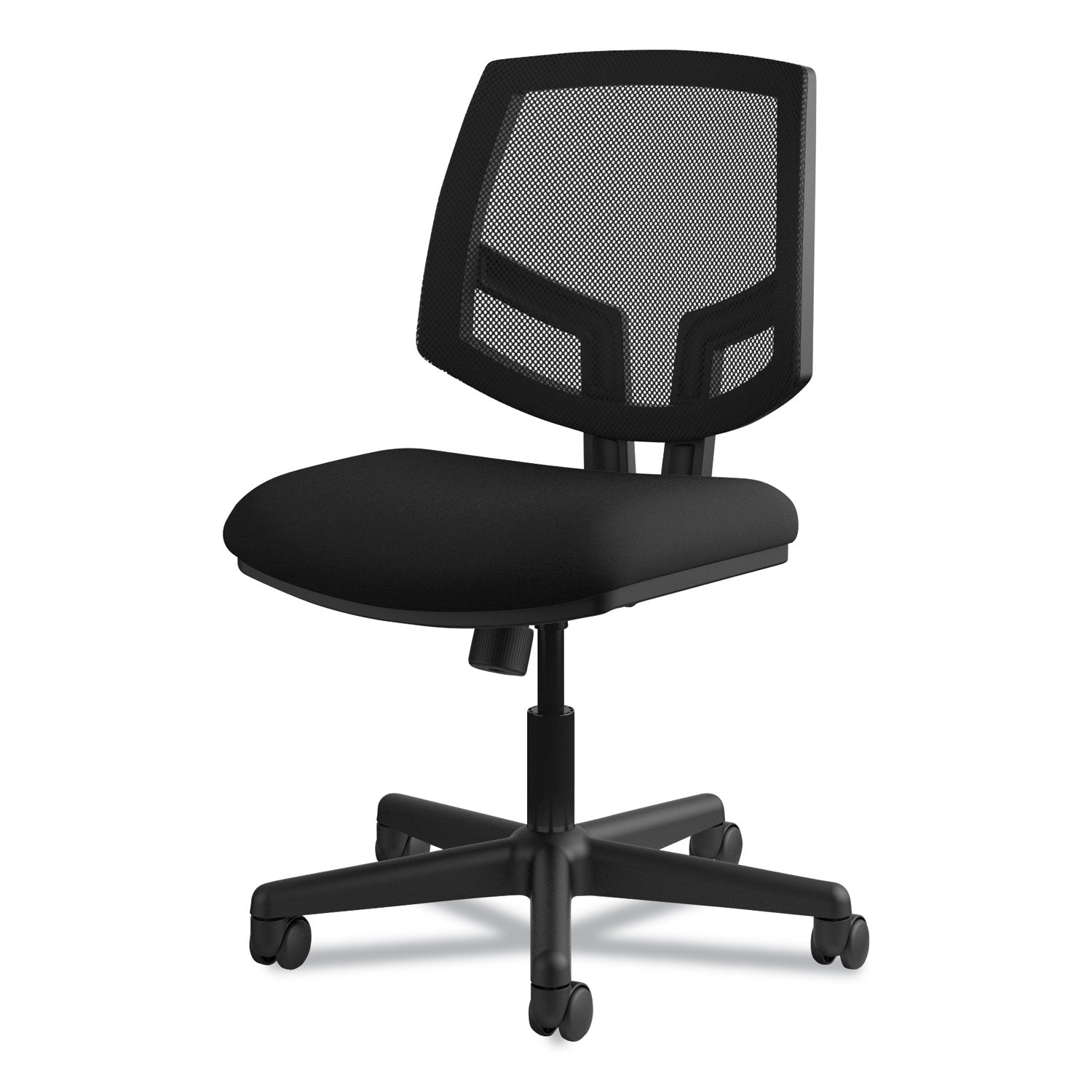 HON Volt Chair, Black Fabric Seat, Mesh Back, Black Frame, 360° Swivel, Pneumatic Height Adjustment, Tilt Tension, Synchro Tilt, Tilt Lock, Casters, No Armrests, 1 Each