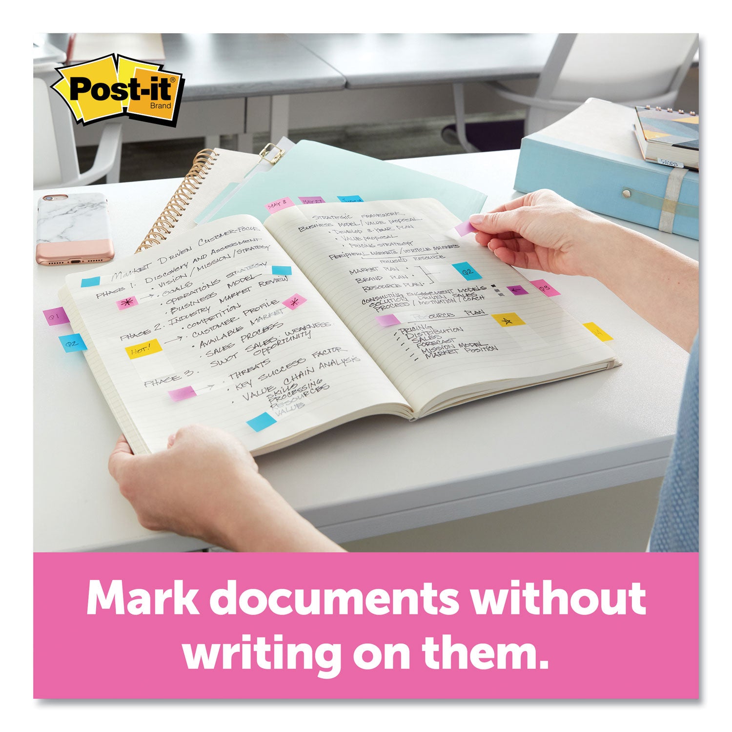 Post-it&reg; Flags in Desk Grip Dispenser - 200 - 1" Flag/Note Width x 1 3/4" Flag/Note Length - Rectangle - Unruled - Yellow - Removable, Self-adhesive - Dispenser Included - 200 / Pack
