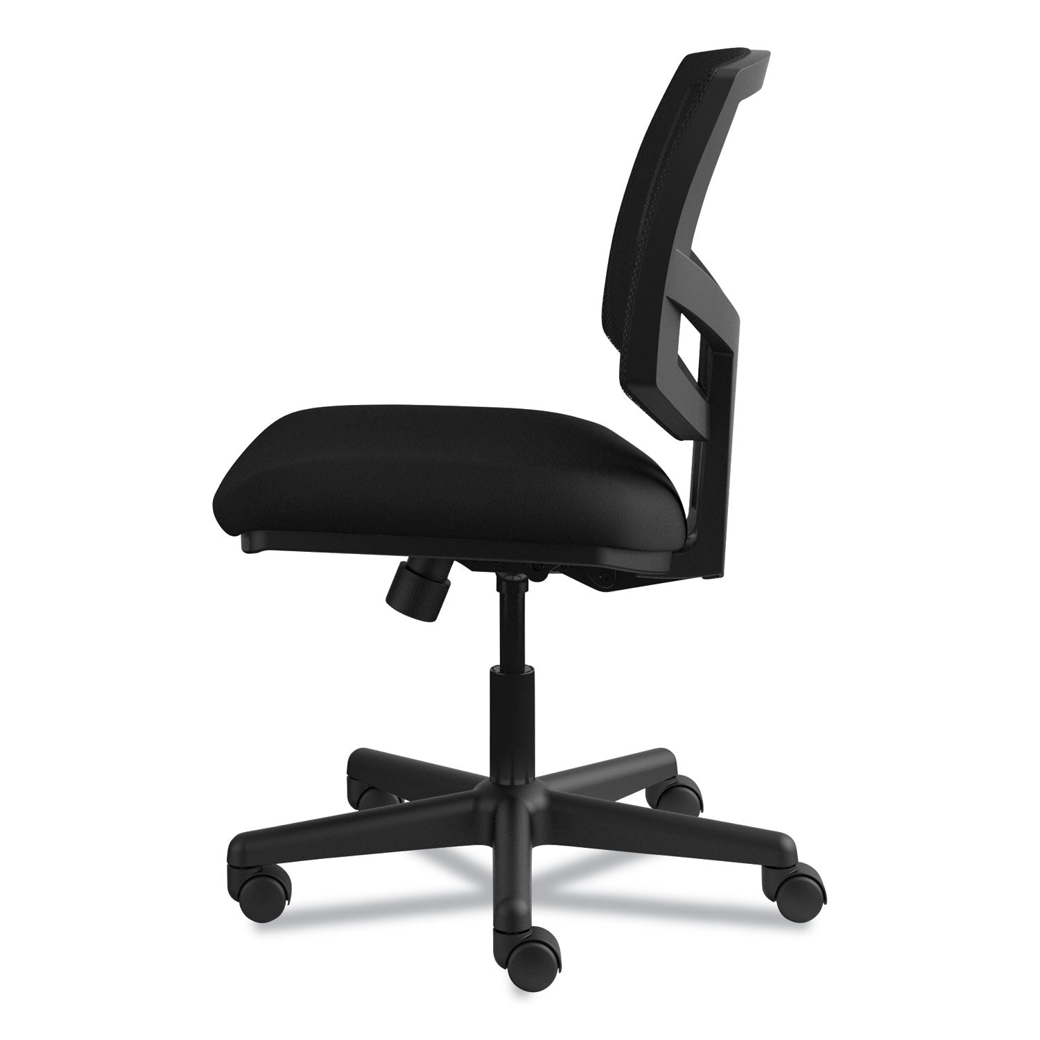 HON Volt Chair, Black Fabric Seat, Mesh Back, Black Frame, 360° Swivel, Pneumatic Height Adjustment, Tilt Tension, Synchro Tilt, Tilt Lock, Casters, No Armrests, 1 Each