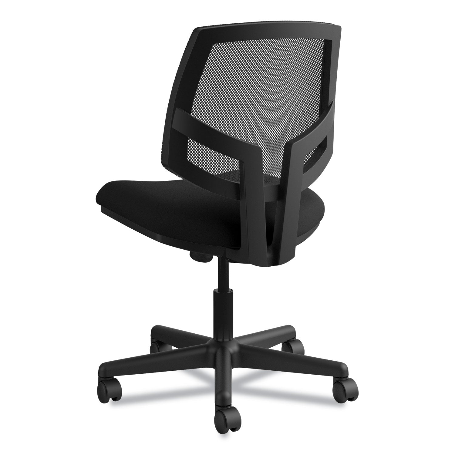 HON Volt Chair, Black Fabric Seat, Mesh Back, Black Frame, 360° Swivel, Pneumatic Height Adjustment, Tilt Tension, Synchro Tilt, Tilt Lock, Casters, No Armrests, 1 Each