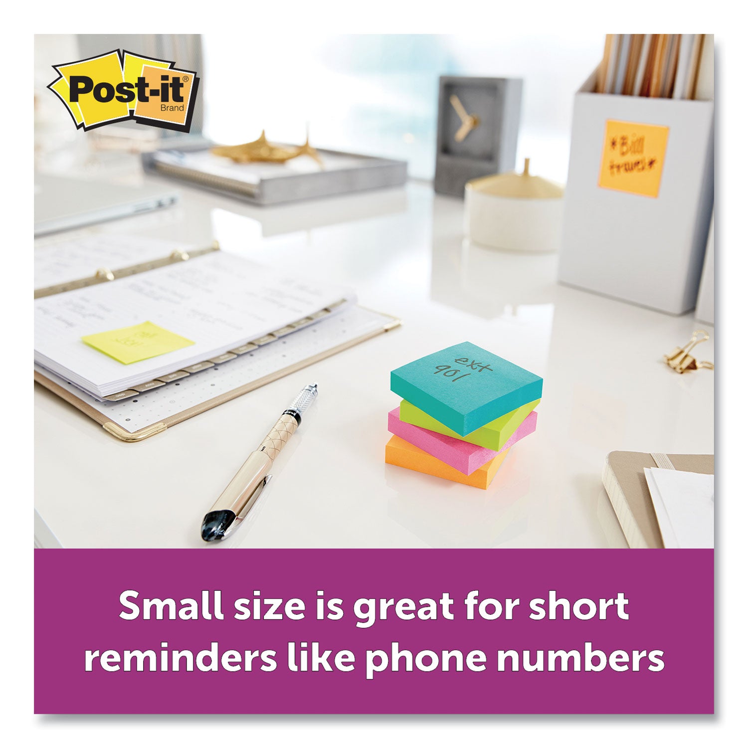 Post-it Super Sticky Notes, Supernova Neons Color Collection, 2" x 2", 720 Multicolor Notes, 90 Sheets per Pad, Aqua Splash, Acid Lime, Tropical Pink, Iris Infusion, Self-adhesive, Recyclable, 1 Pack