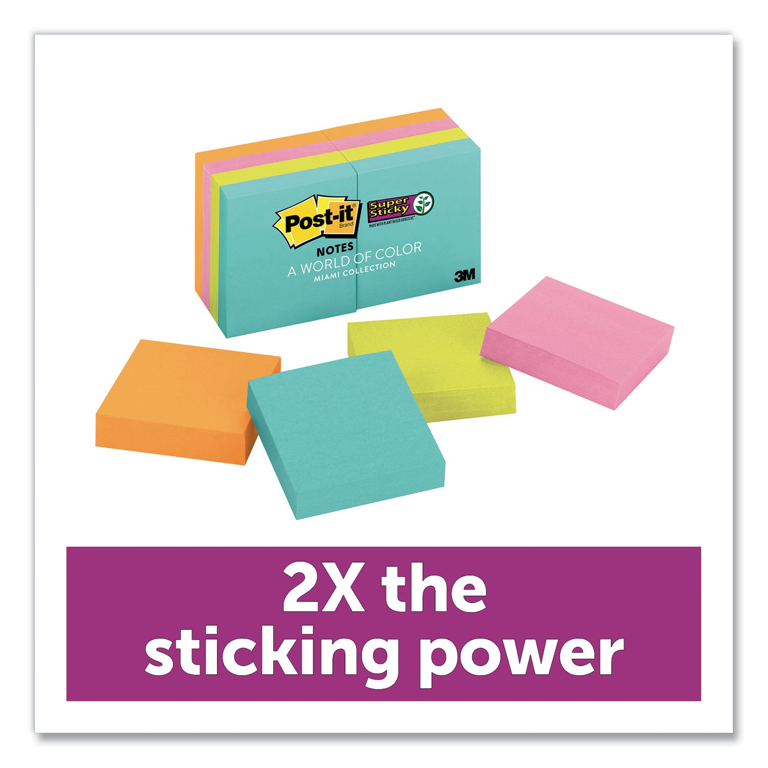 Post-it Super Sticky Notes, Supernova Neons Color Collection, 2" x 2", 720 Multicolor Notes, 90 Sheets per Pad, Aqua Splash, Acid Lime, Tropical Pink, Iris Infusion, Self-adhesive, Recyclable, 1 Pack