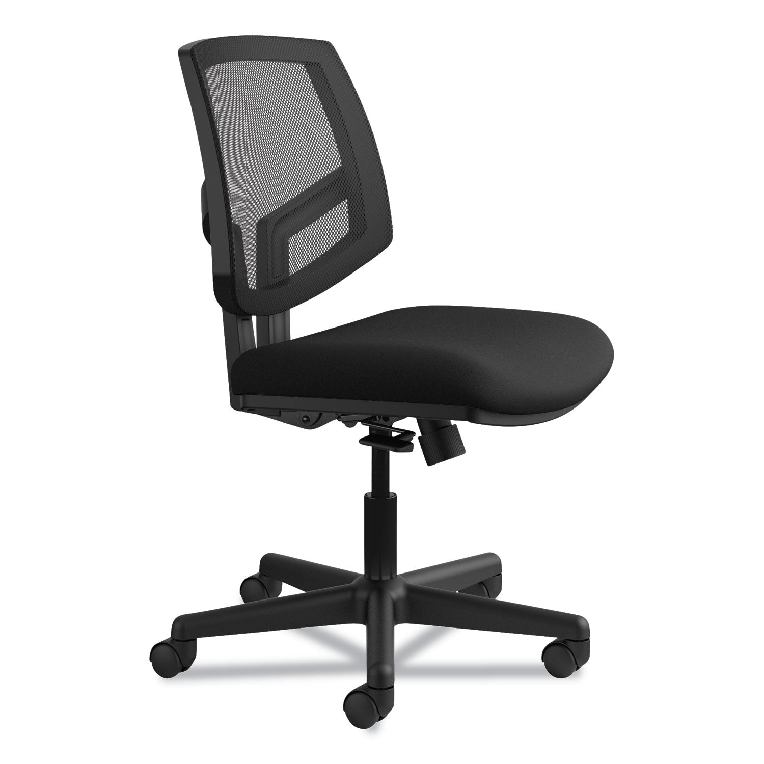 HON Volt Chair, Black Fabric Seat, Mesh Back, Black Frame, 360° Swivel, Pneumatic Height Adjustment, Tilt Tension, Synchro Tilt, Tilt Lock, Casters, No Armrests, 1 Each