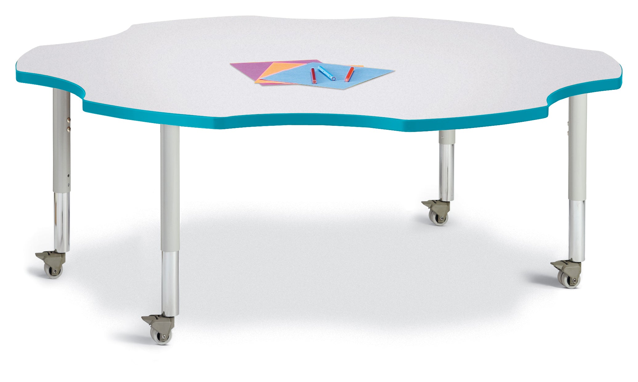 Berries® Six Leaf Activity Table - 60", Mobile - Freckled Gray/Teal/Gray