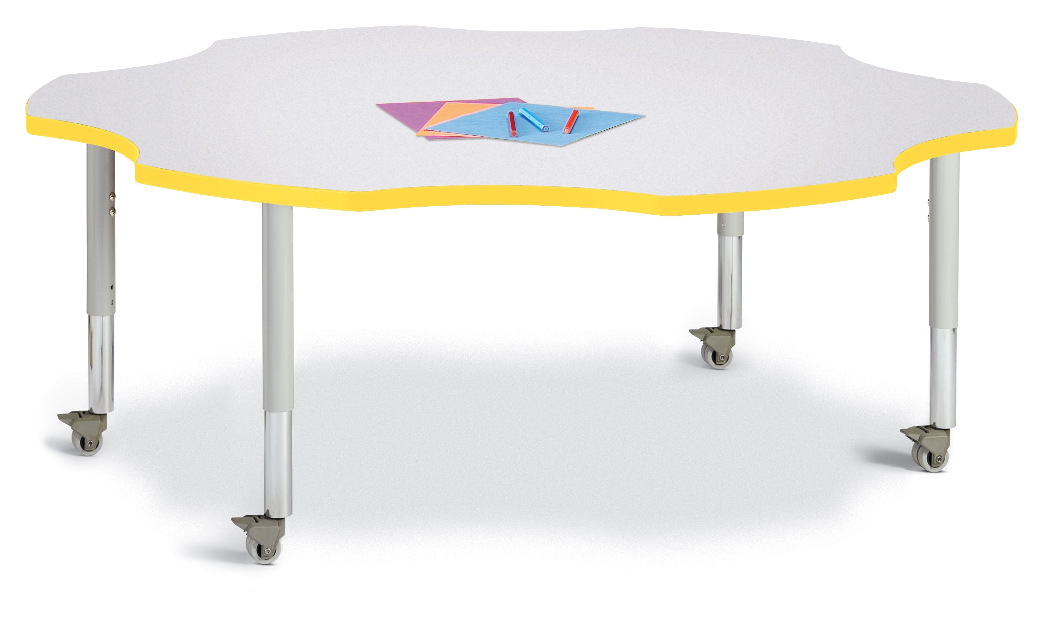 Berries® Six Leaf Activity Table - 60", Mobile - Freckled Gray/Yellow/Gray
