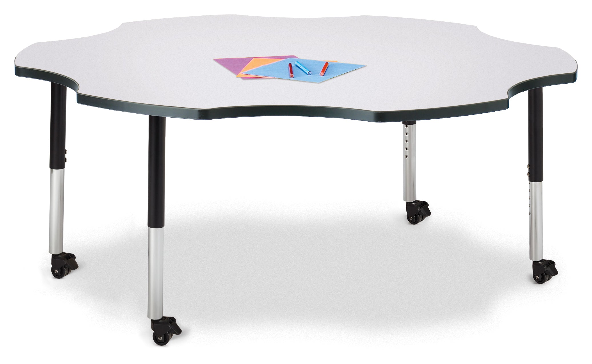 Berries® Six Leaf Activity Table - 60", Mobile - Freckled Gray/Black/Black