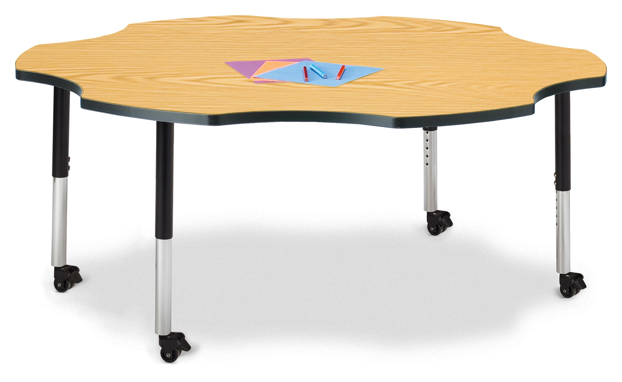 Berries® Six Leaf Activity Table - 60", Mobile - Oak/Black/Black