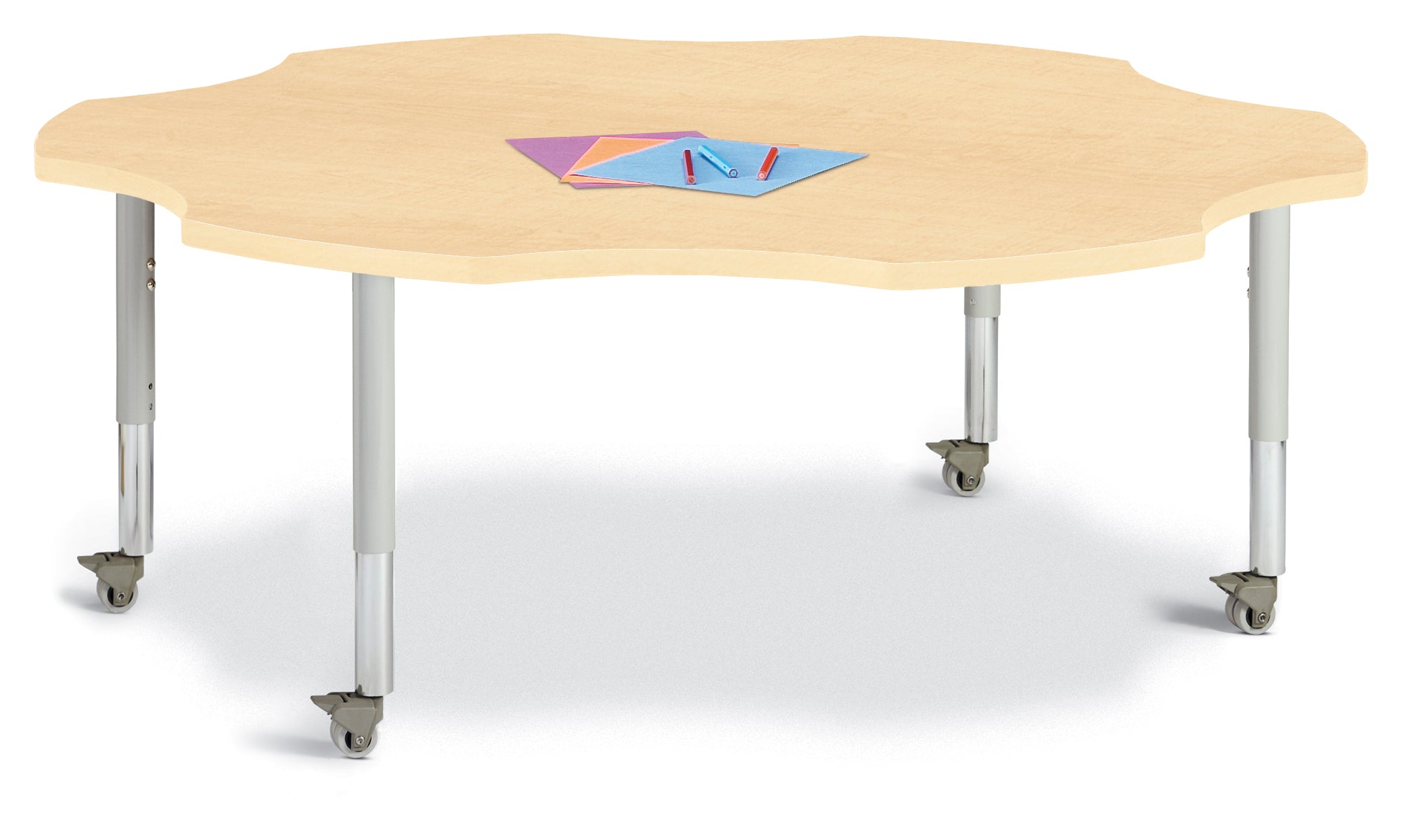 Berries® Six Leaf Activity Table - 60", Mobile - Maple/Maple/Gray