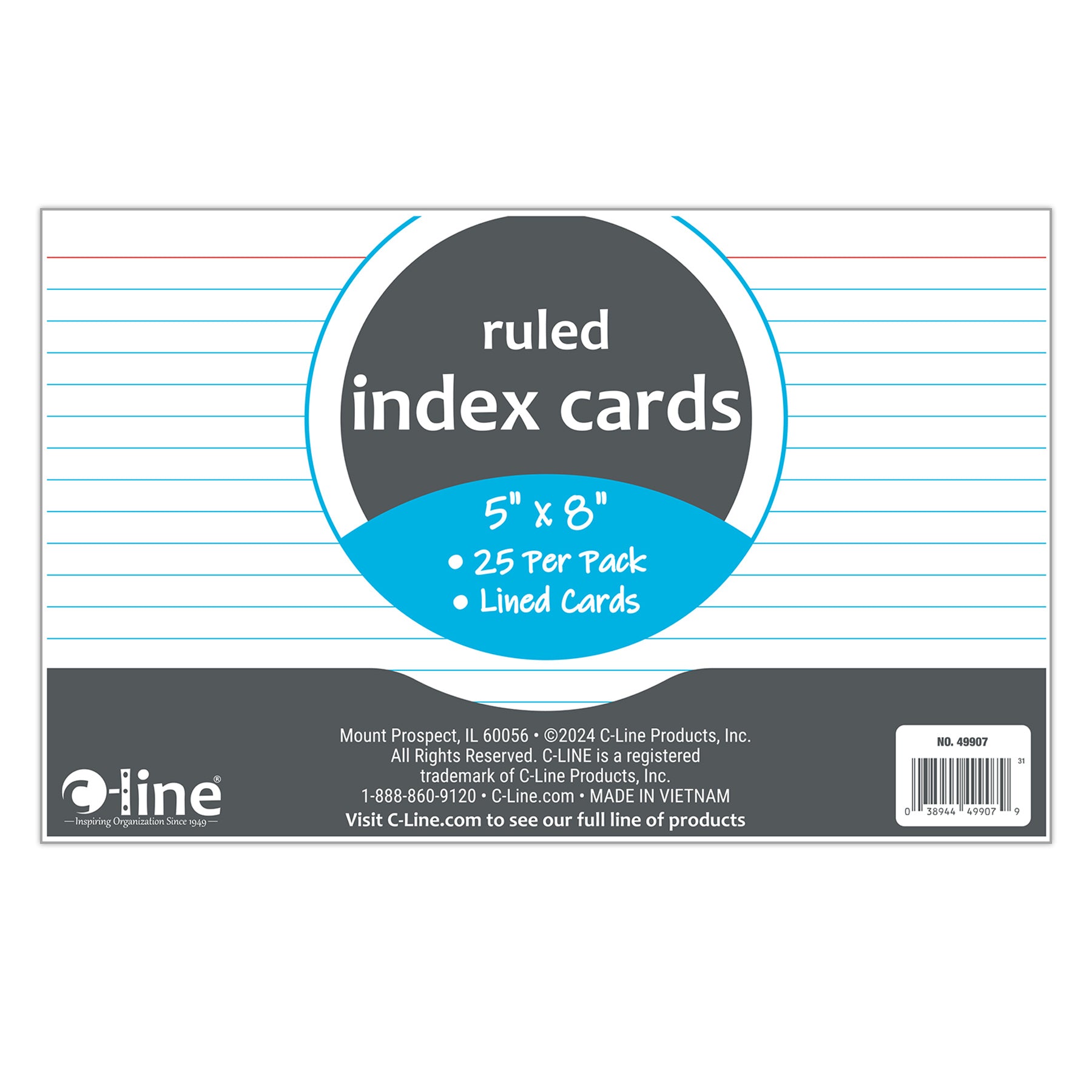 Index Cards, 5" x 8", White, Ruled, Pack of 25