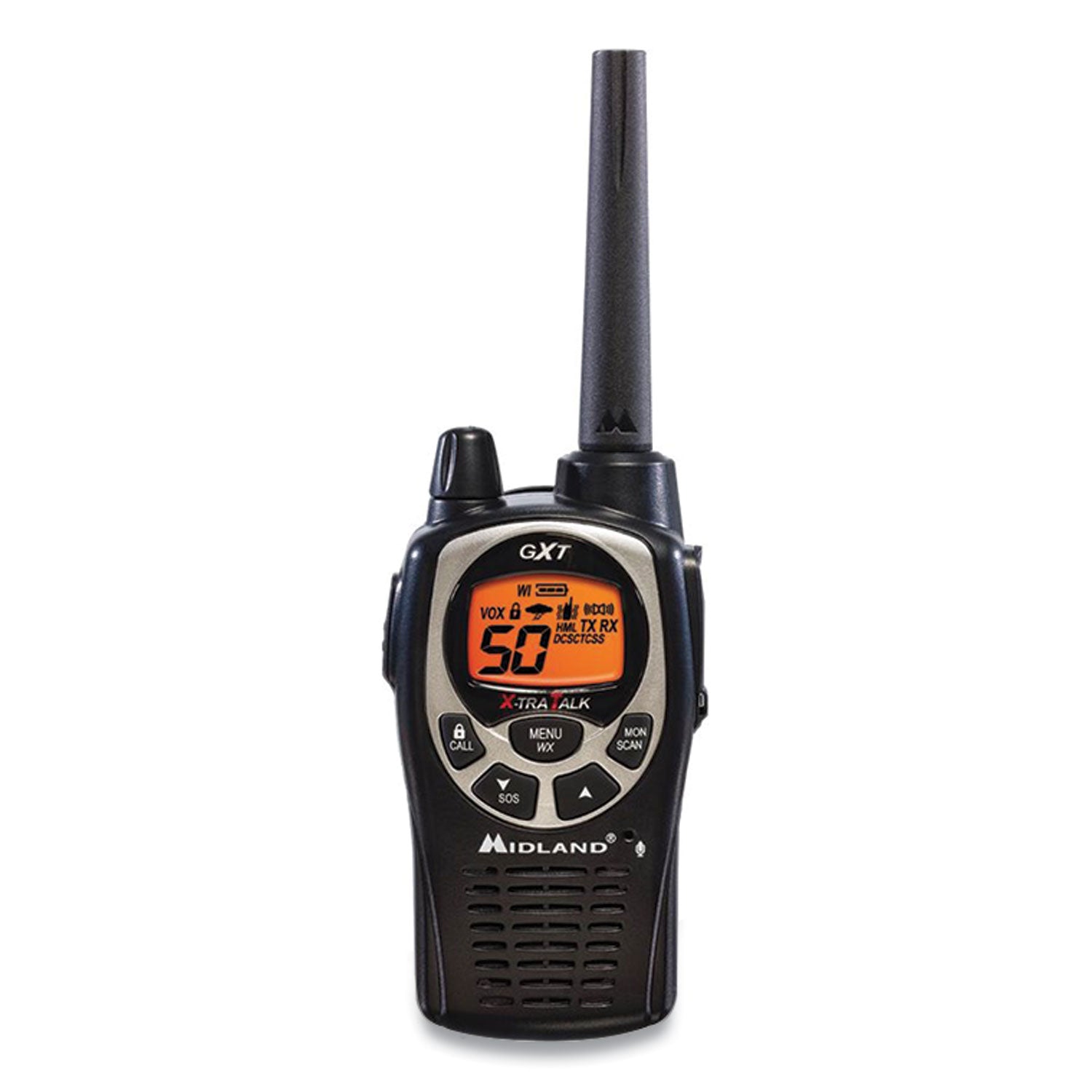 50 Radio Channels - 22 GMRS - Upto 158400 ft - Auto Squelch, Hands-free, Keypad Lock, Silent Operation - Alkaline - Black, Silver - 1 Each