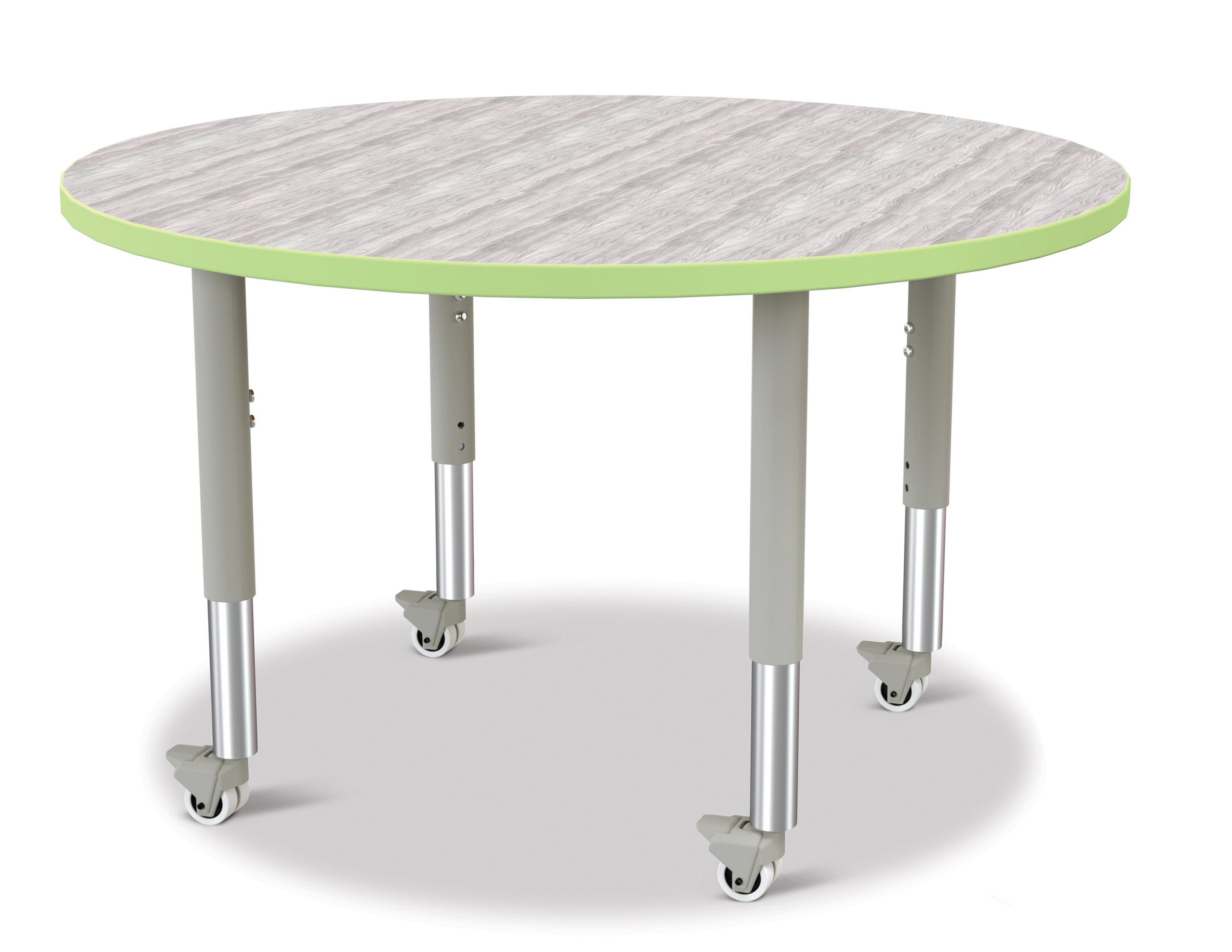 Berries® Round Activity Table - 42" Diameter, Mobile - Driftwood Gray/Key Lime/Gray