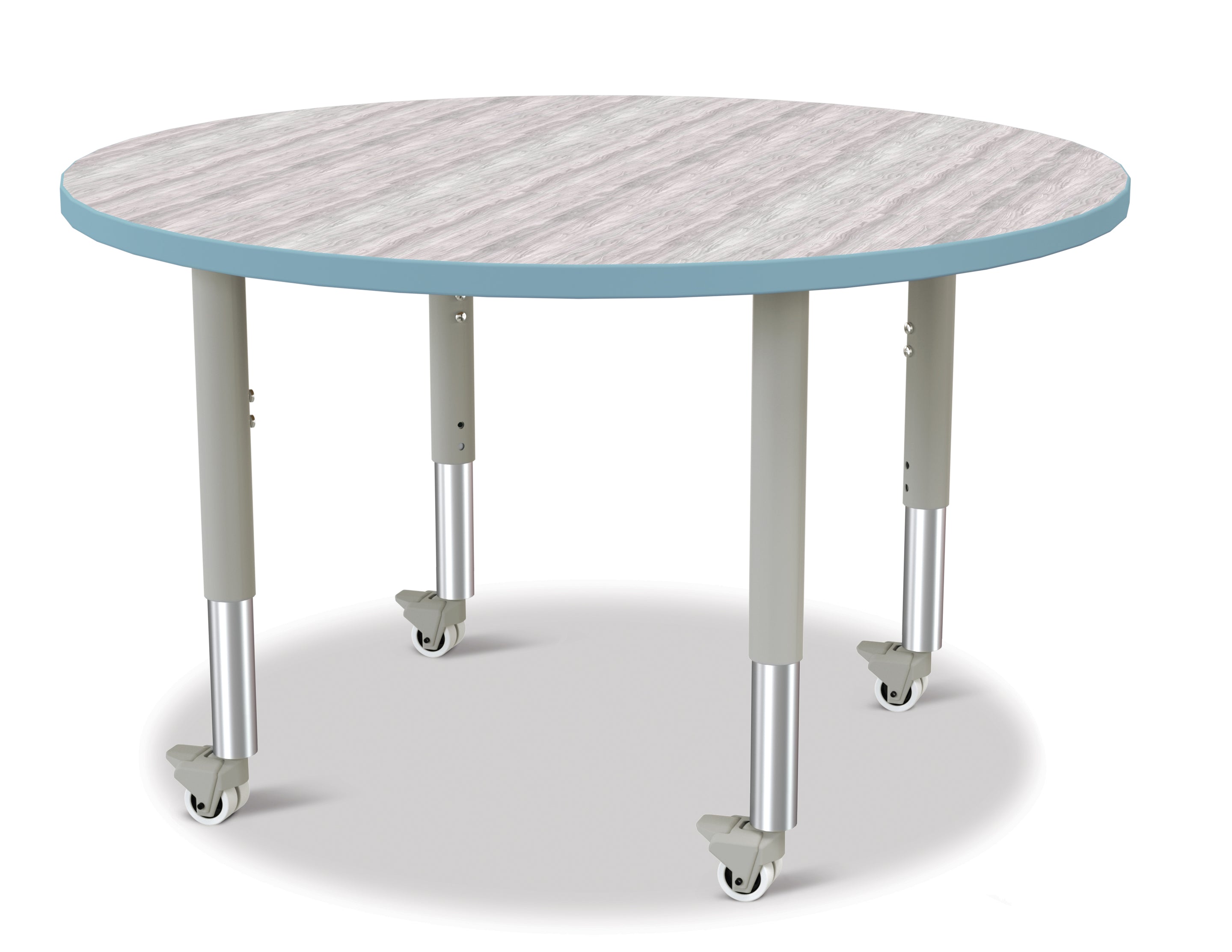 Berries® Round Activity Table - 42" Diameter, Mobile - Driftwood Gray/Coastal Blue/Gray