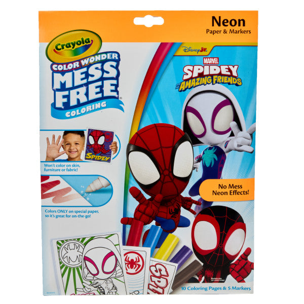 Crayola Color Wonder Spidey and His Amazing Friends Neon Coloring Kit, Neon Spiderman Coloring Pages, Spidey Gift, Ages 3, 4, 5, 6
