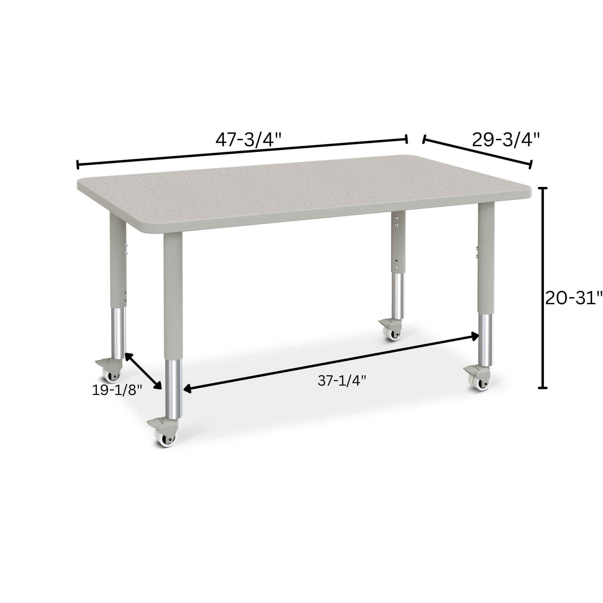 Berries® Rectangle Activity Table - 30" X 48", Mobile - Freckled Gray/Gray/Gray