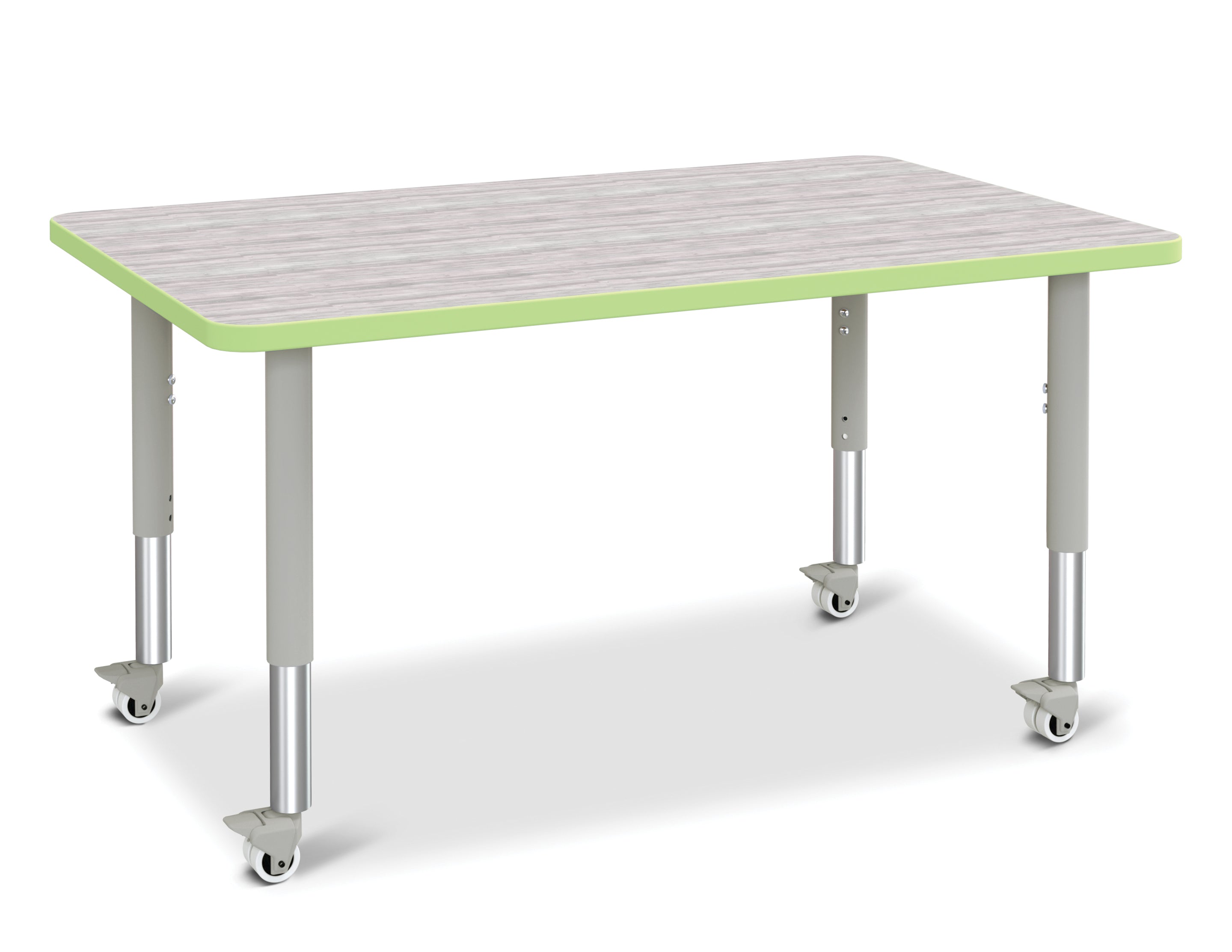 Berries® Rectangle Activity Table - 30" X 48", Mobile - Driftwood Gray/Key Lime/Gray