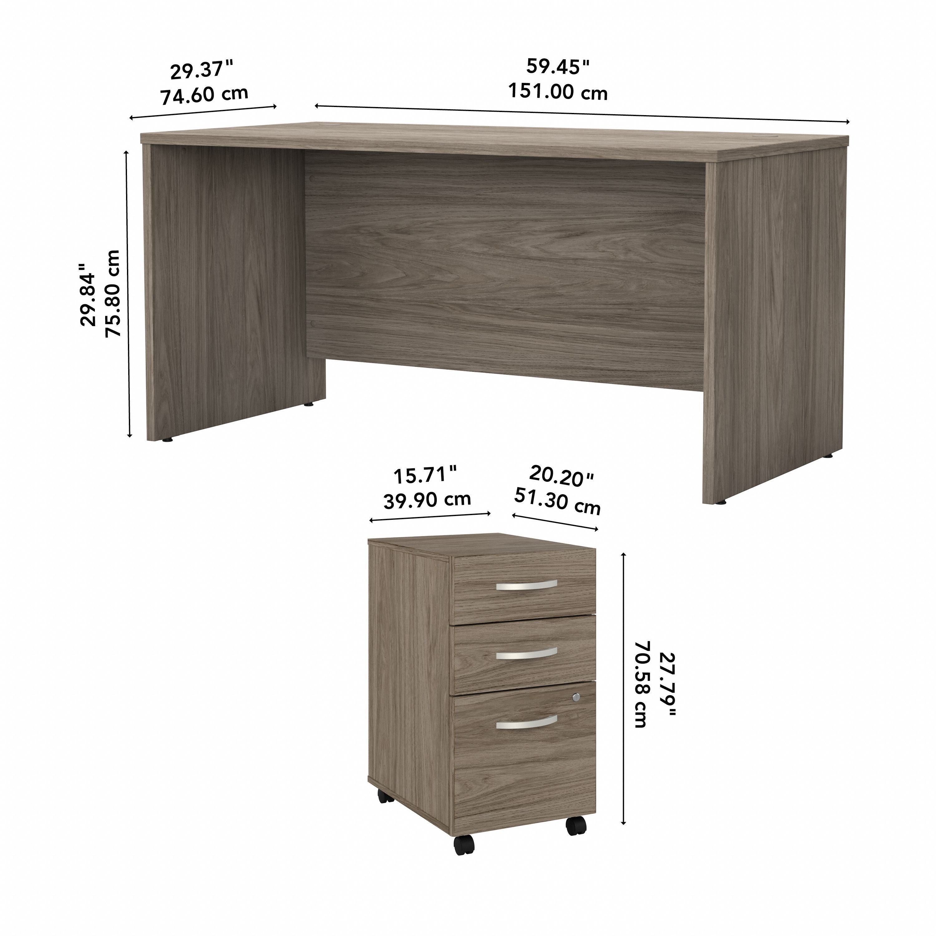 Bush Business Furniture Studio C 60W x 30D Office Desk with Mobile File Cabinet in Modern Hickory - 59.45" Width x 29.37" Depth x 29.84" Height