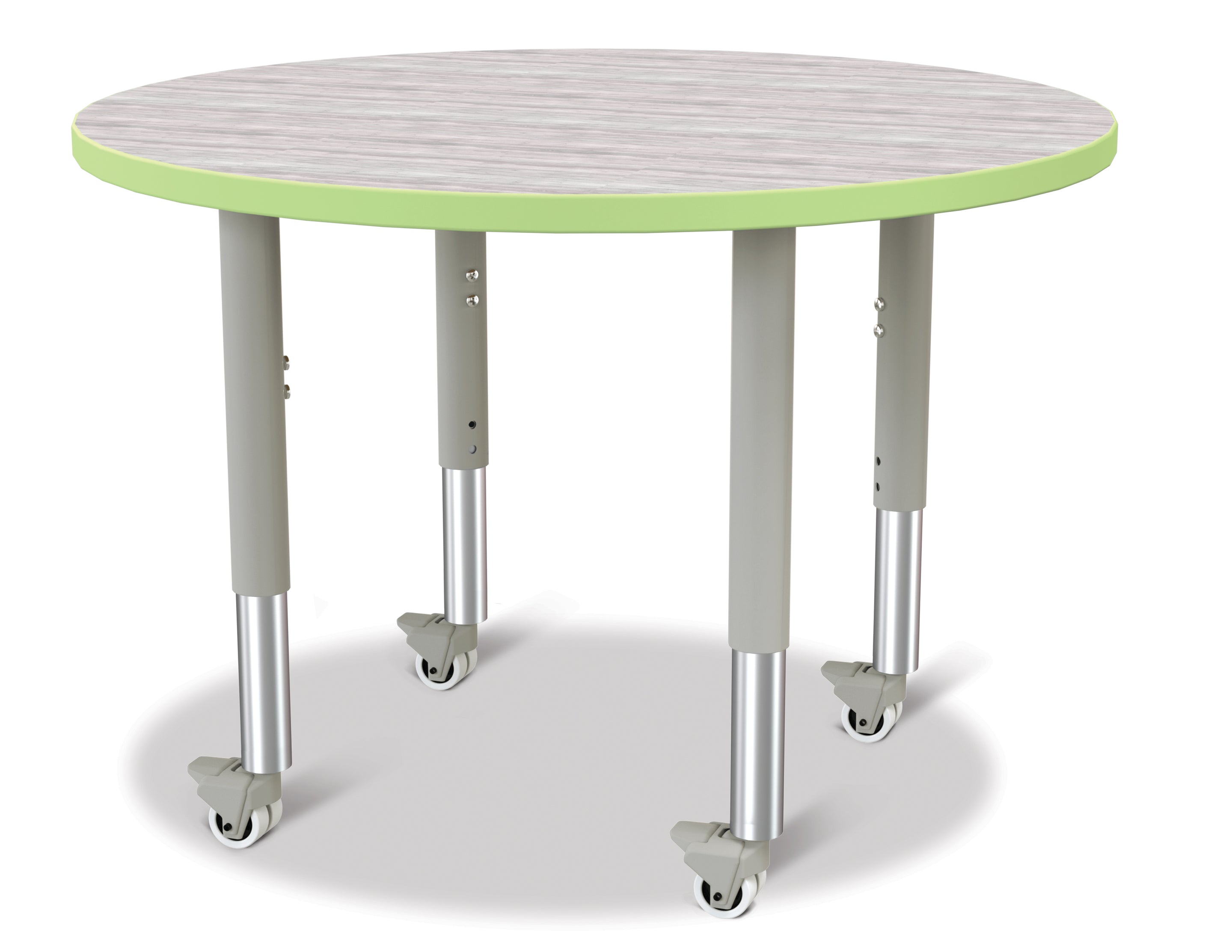 Berries® Round Activity Table - 36" Diameter, Mobile - Driftwood Gray/Key Lime/Gray