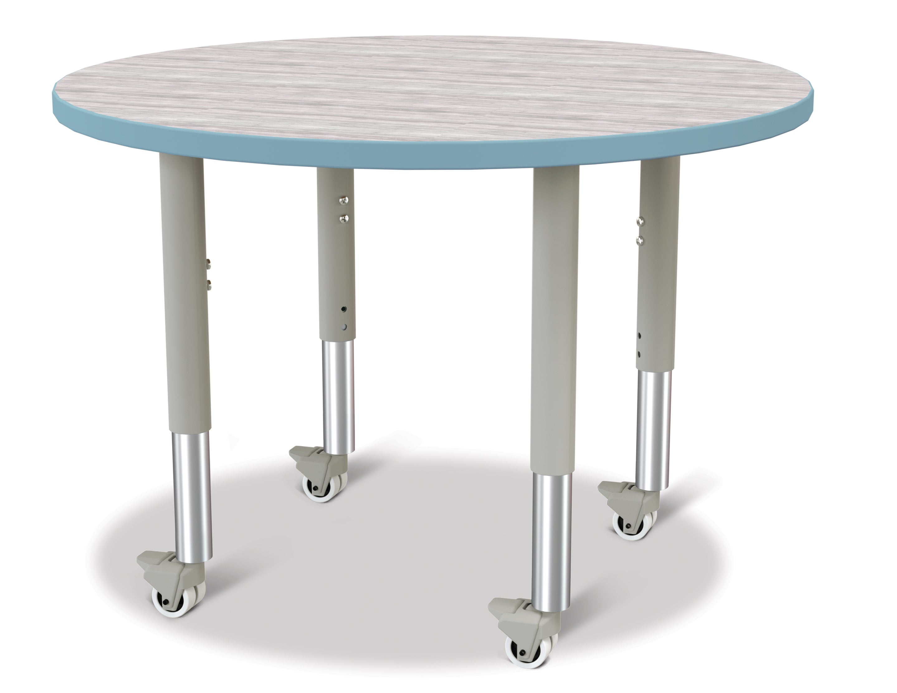 Berries® Round Activity Table - 36" Diameter, Mobile - Driftwood Gray/Coastal Blue/Gray
