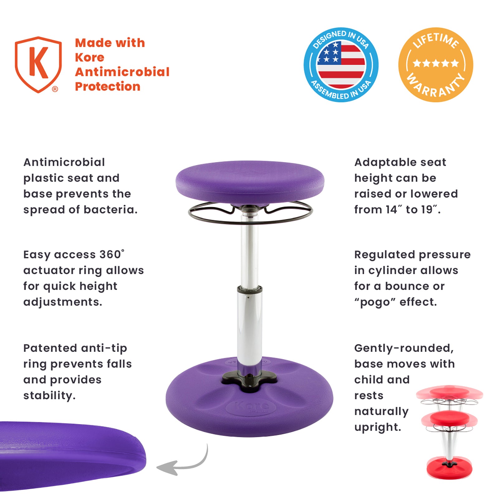 Kids Adjustable Standard Wobble Chair 14-19", Purple