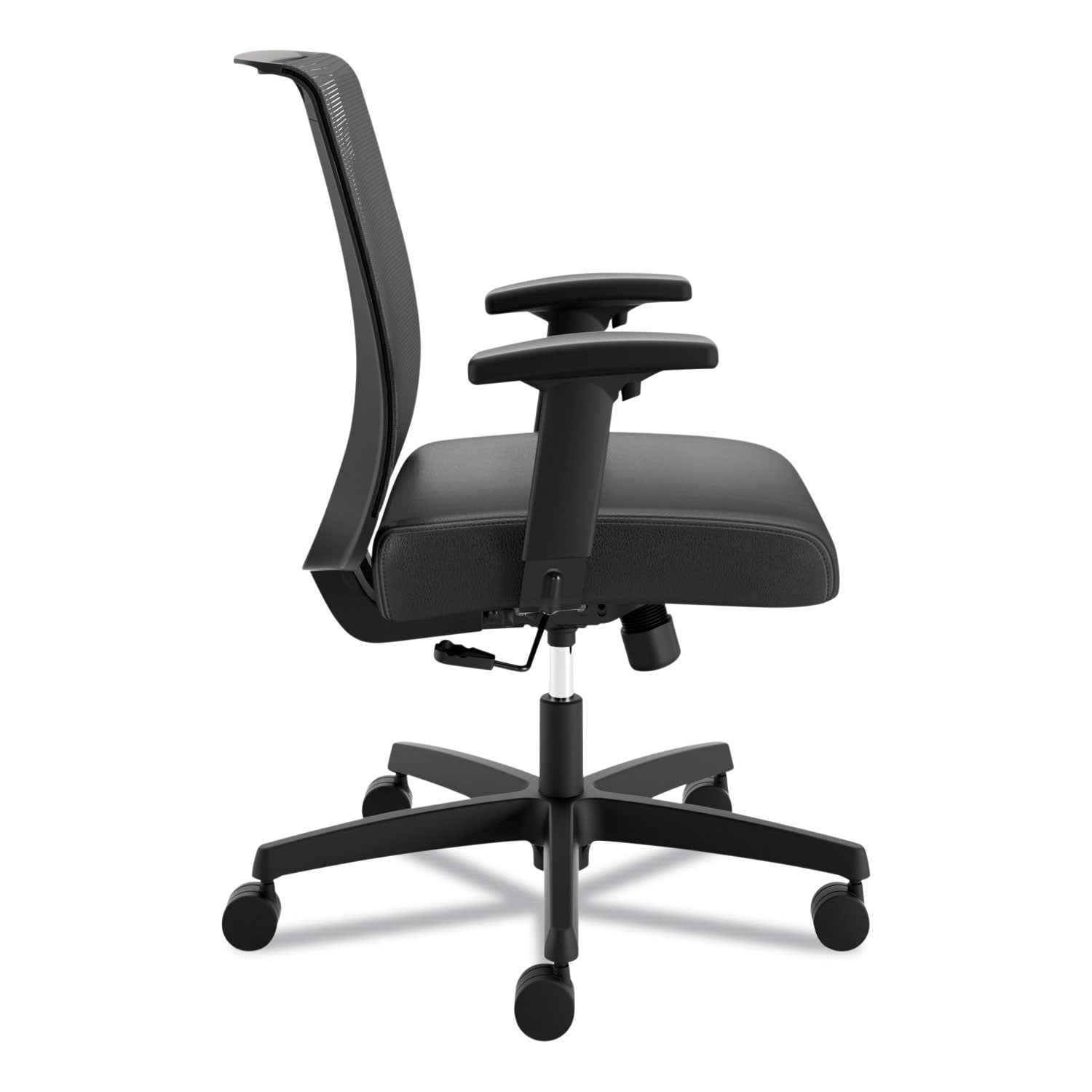 HON Convergence Chair, Black Vinyl Seat, Mesh Back, Adjustable Arms, 5-Star Base, 1 Each