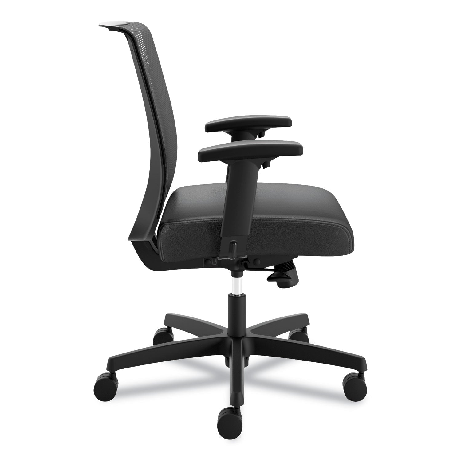 HON Convergence Chair, Vinyl Seat, Mesh Back, Adjustable Arms, Black Frame, 5-Star Base, Black, 1 Each