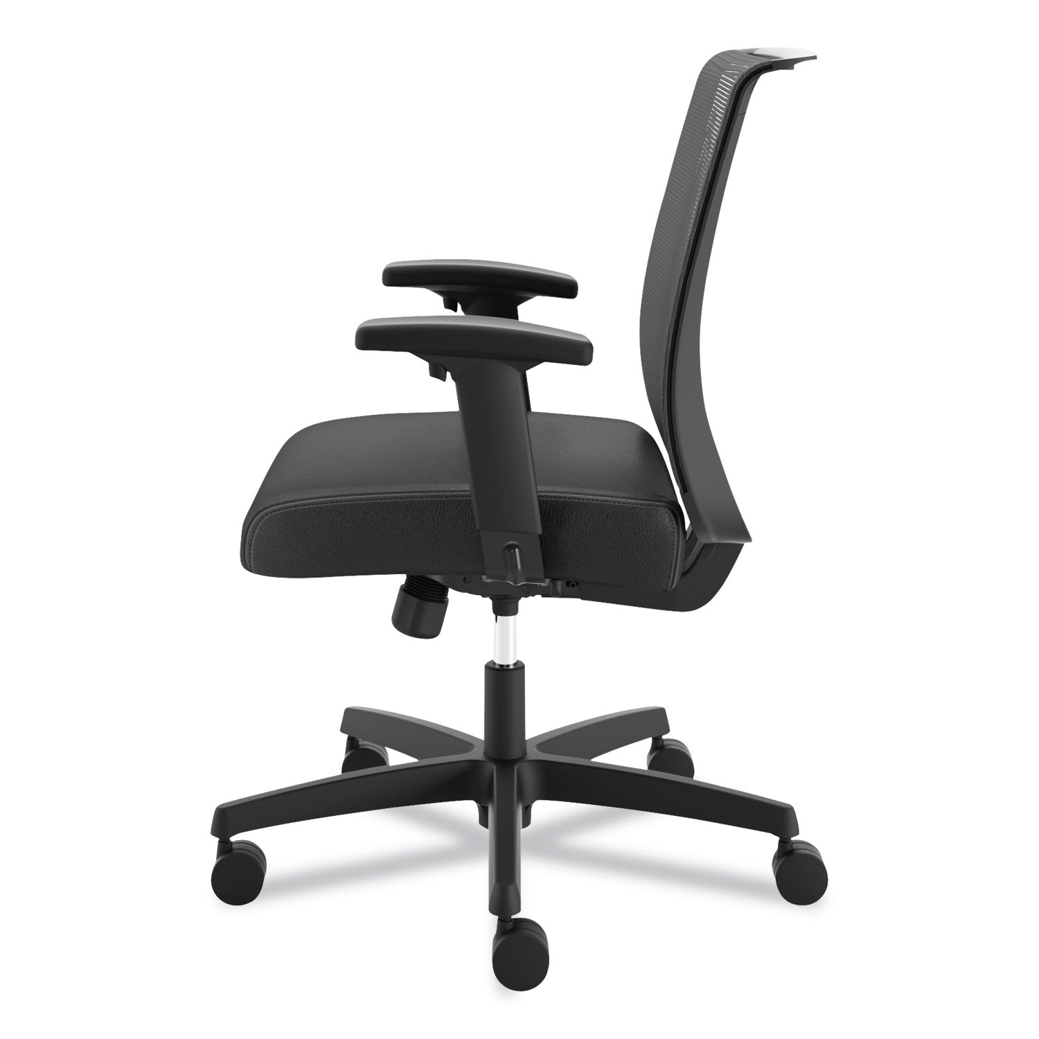 HON Convergence Chair, Black Vinyl Seat, Mesh Back, Adjustable Arms, 5-Star Base, 1 Each