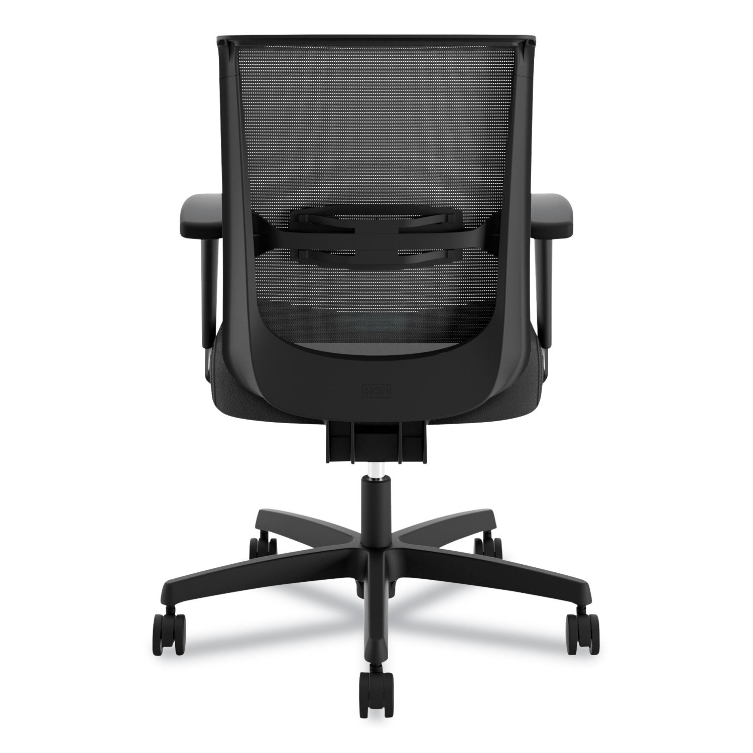 HON Convergence Chair, Vinyl Seat, Mesh Back, Adjustable Arms, Black Frame, 5-Star Base, Black, 1 Each