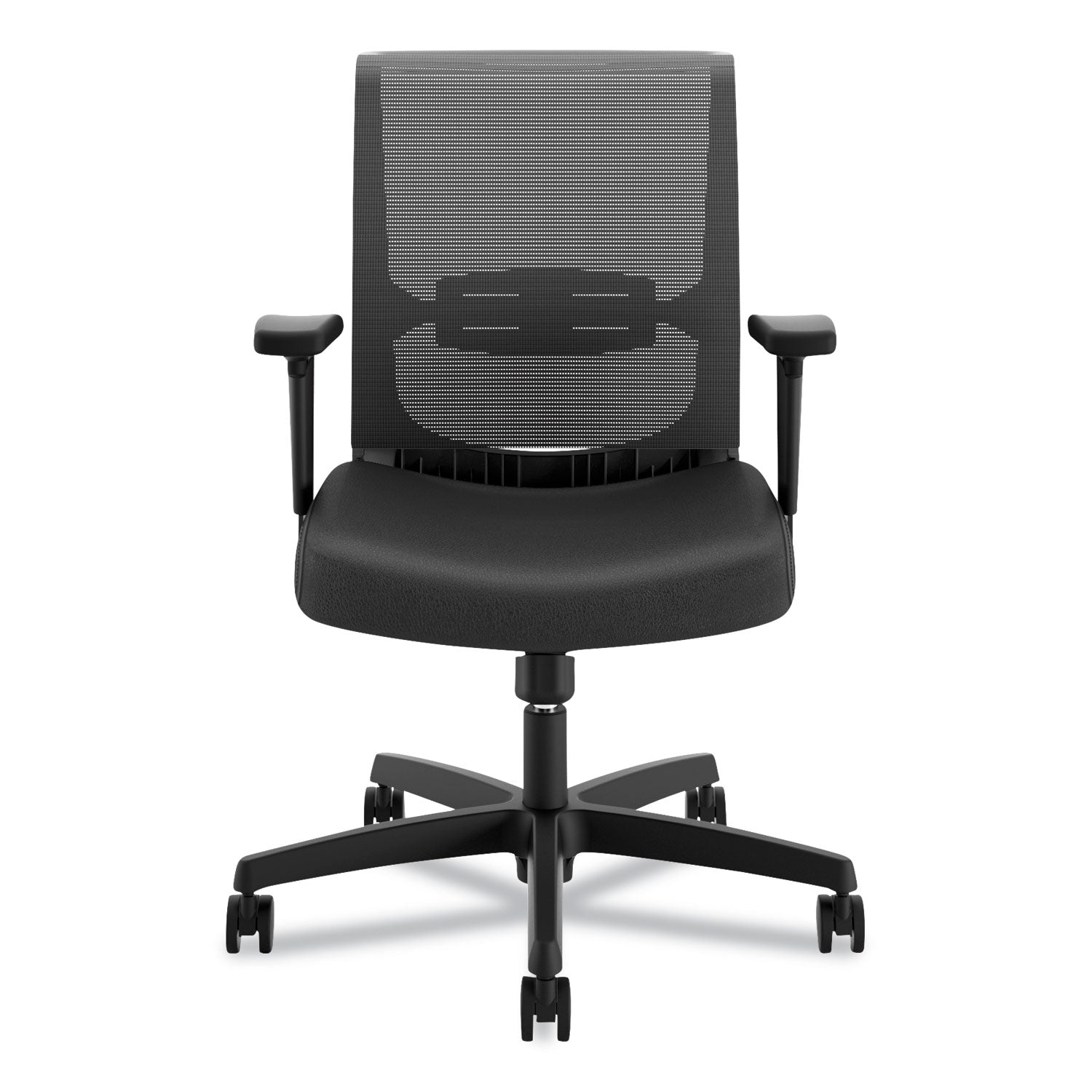 HON Convergence Chair, Black Vinyl Seat, Mesh Back, Adjustable Arms, 5-Star Base, 1 Each