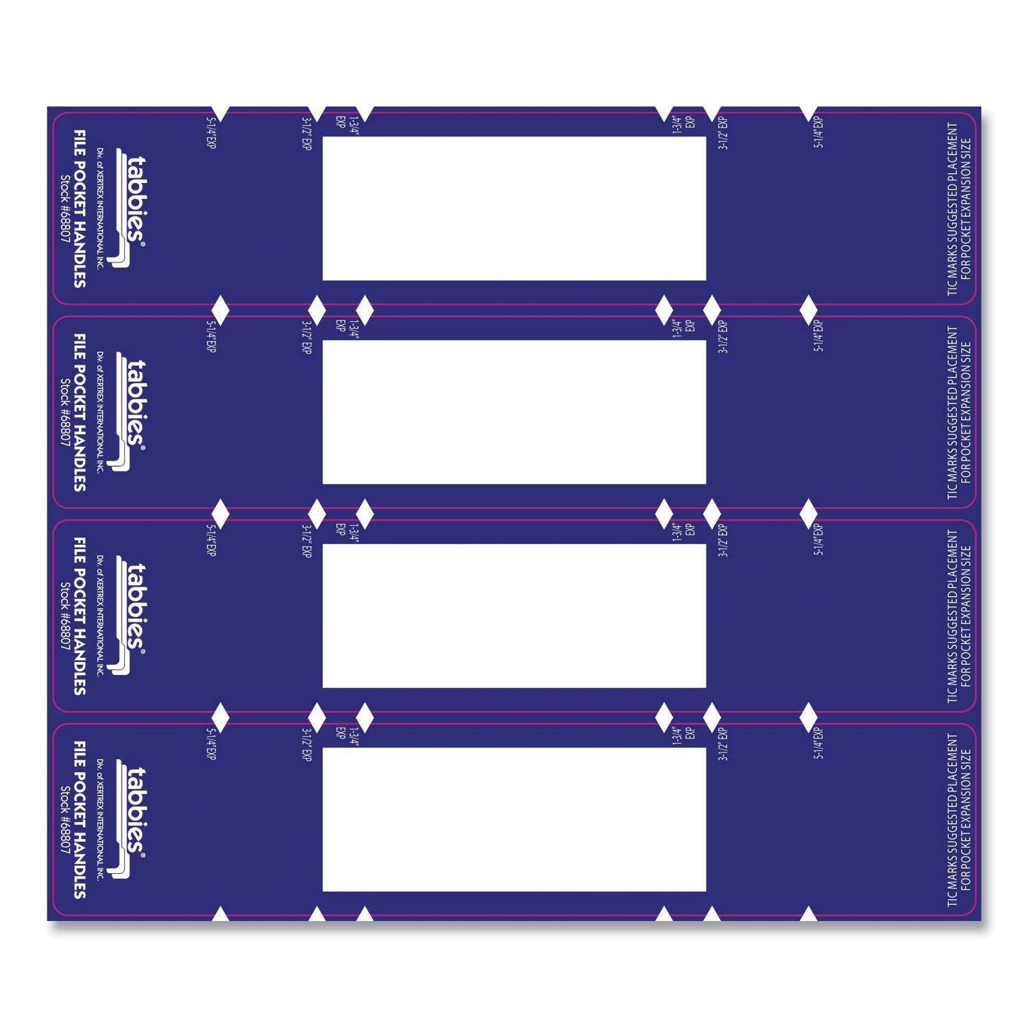 File Pocket Handles, 9.63 X 2, Dark Blue/white, 4/sheet, 12 Sheets/pack