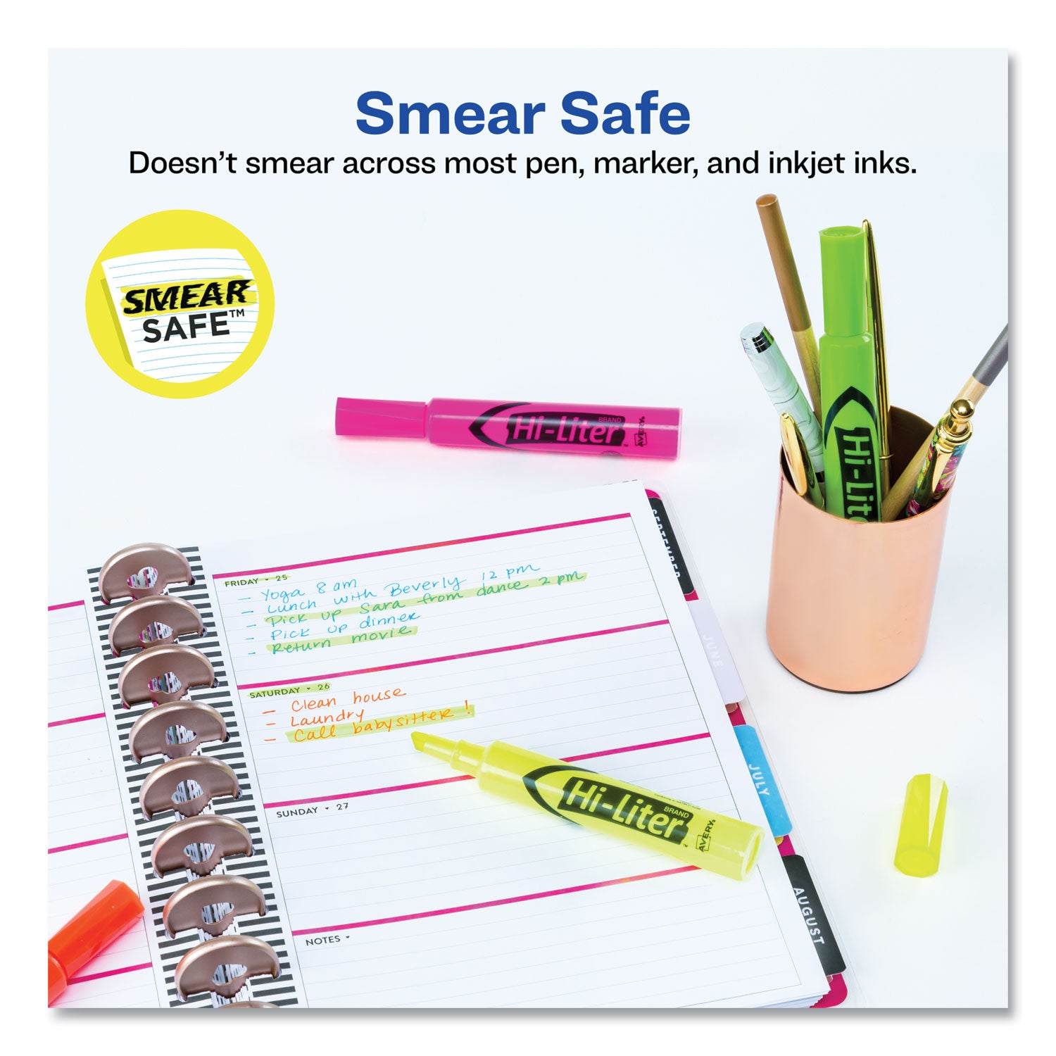 Hi-Liter® Desk-Style Highlighters, Assorted Colors, Smear Safe™, Nontoxic, 4 Highlighters