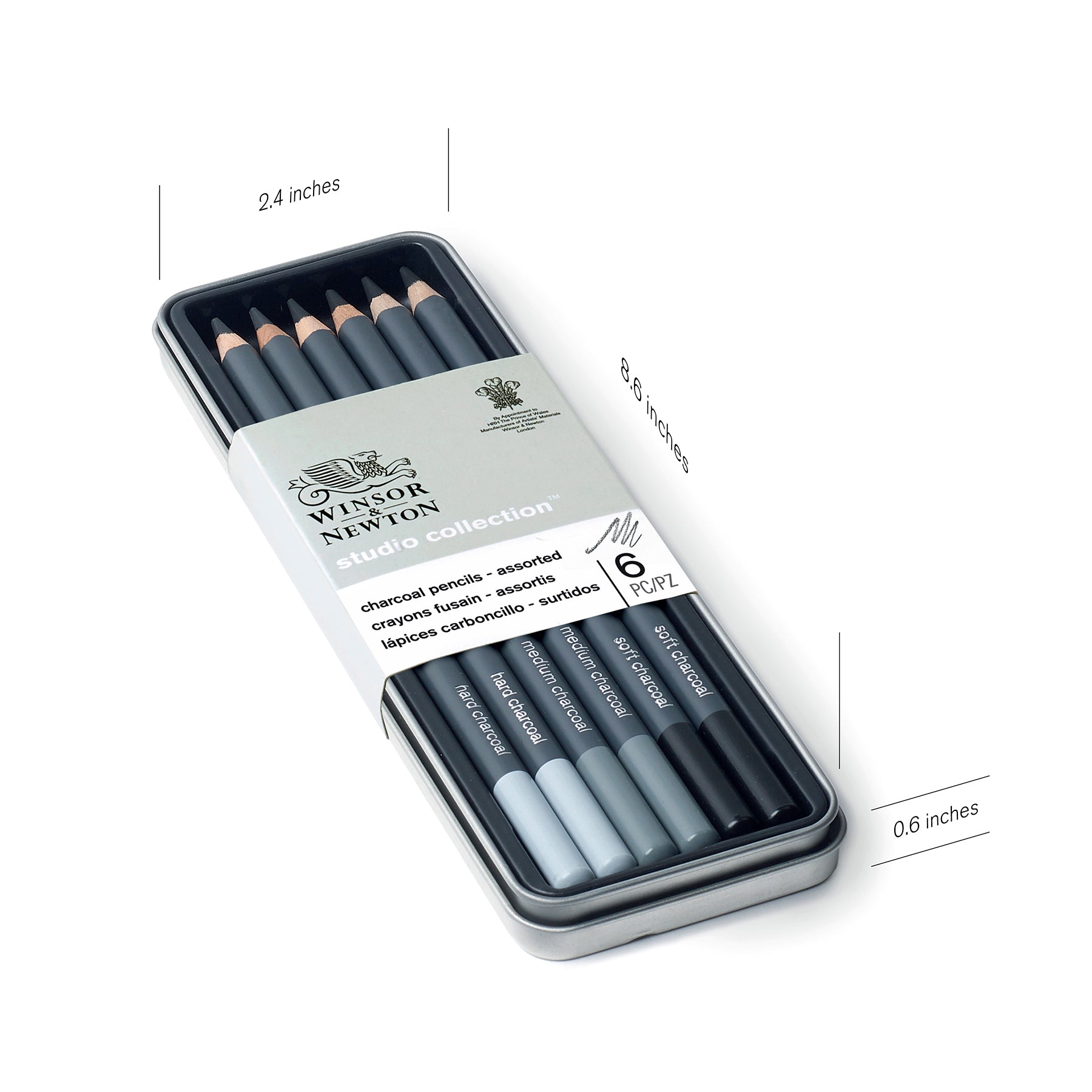 WN Studio Collection Charcoal Pencil Tin - Assorted - 6pc