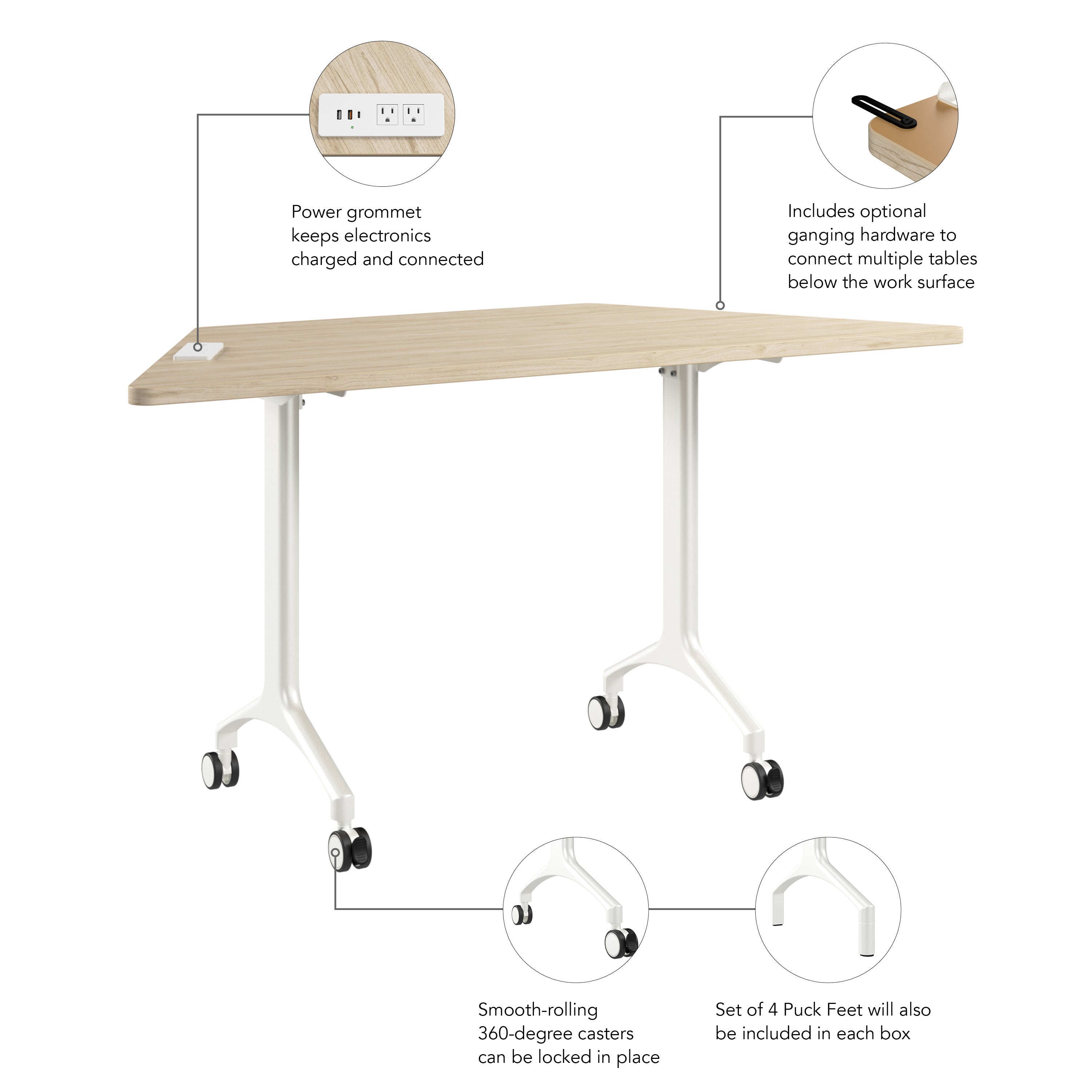 Bush Business Furniture Synergy 60-inch Trapezoid Modular Office Conference Table in Natural Elm - 57.81" Width x 25.44" Depth x 29.62" Height