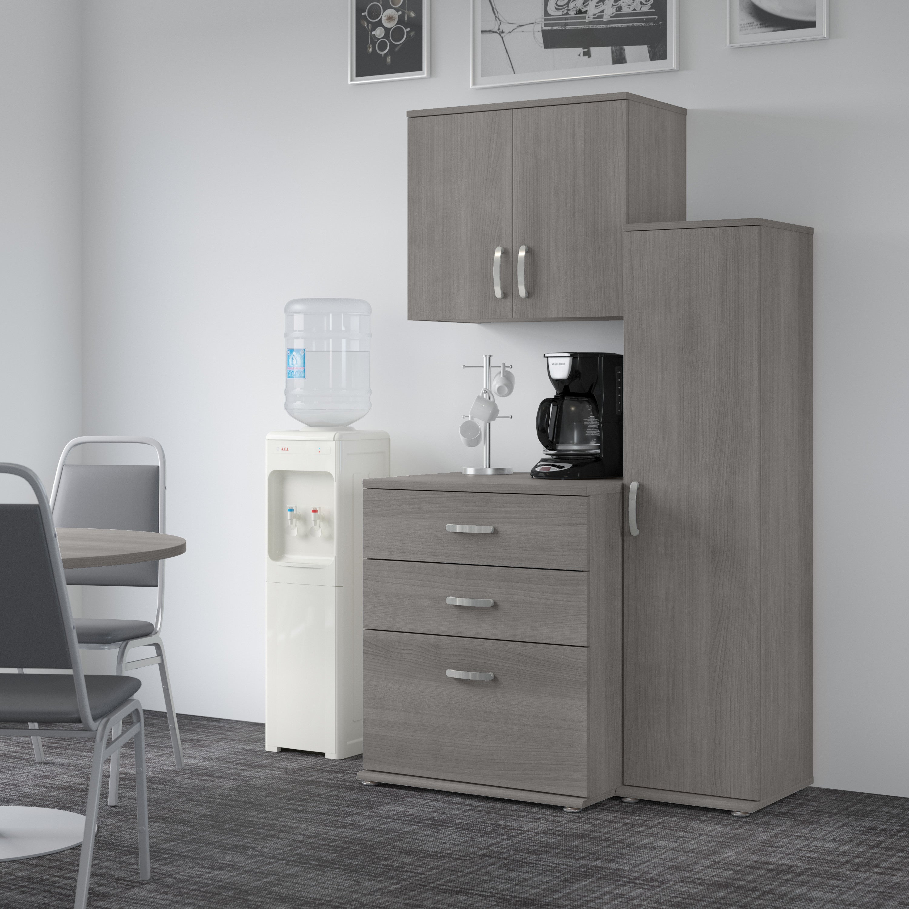 Bush Business Furniture Universal 44W 3 Piece Modular Storage Set with Floor and Wall Cabinets in Platinum Gray - 44.02" Width x 24.69" Depth x 61.81" Height