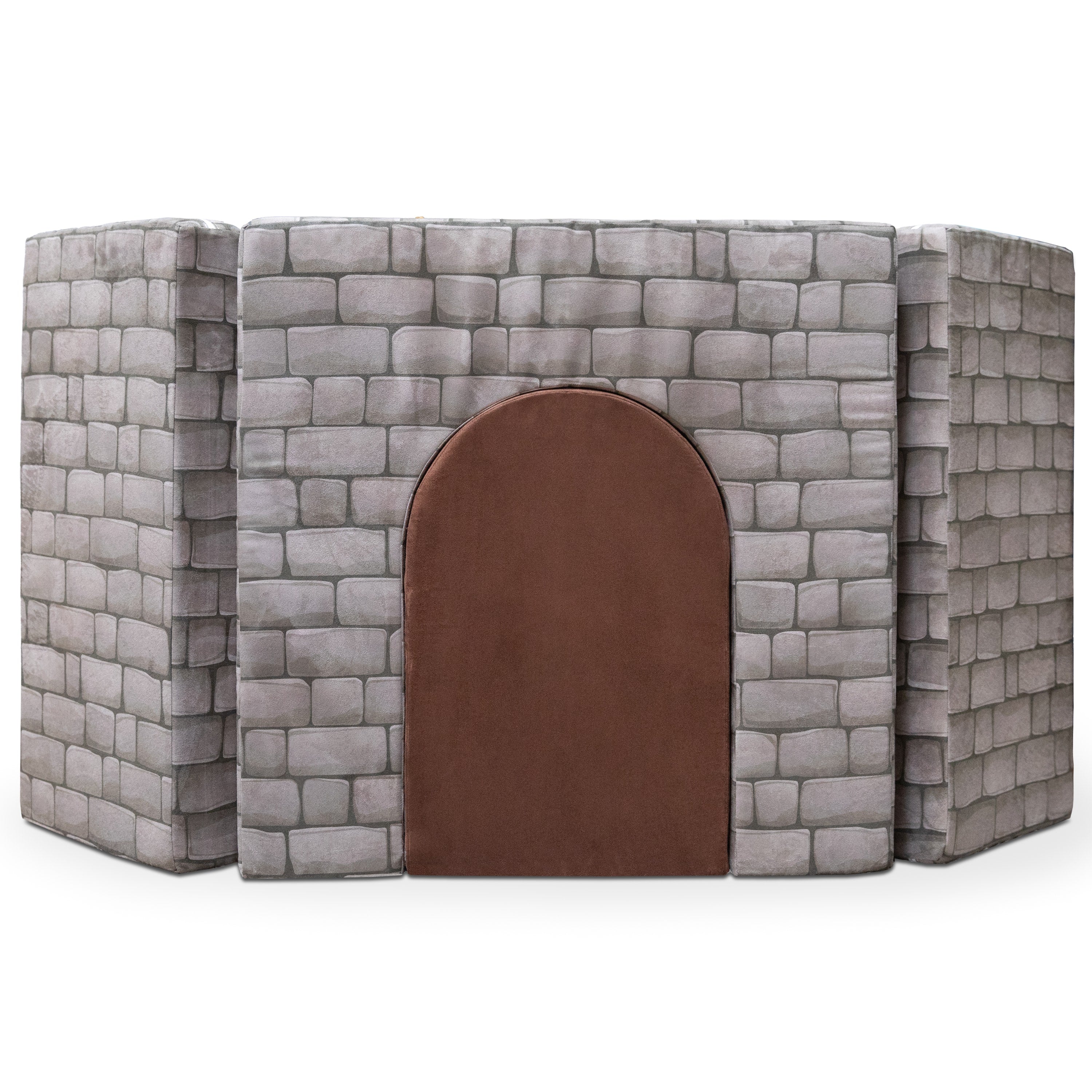 Jaxx Zipline Playscape Castle Gate - Modular Playtime Furniture for Imaginative Kids - Prints, Stone/Chocolate