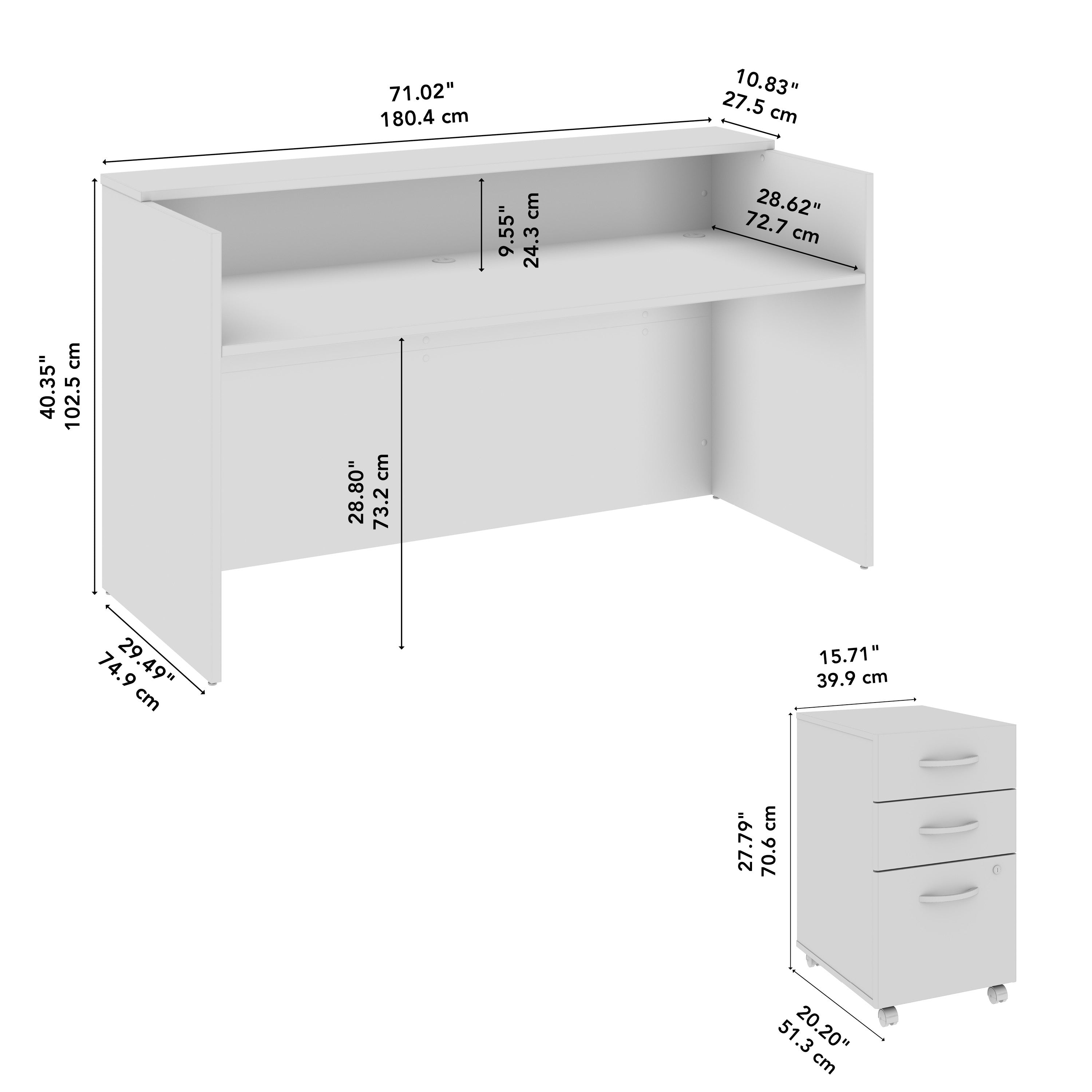 Bush Business Furniture Arrive 72W x 30D Reception Desk with Shelf and Mobile File Cabinet in Storm Gray - 71.02" Width x 29.49" Depth x 40.35" Height