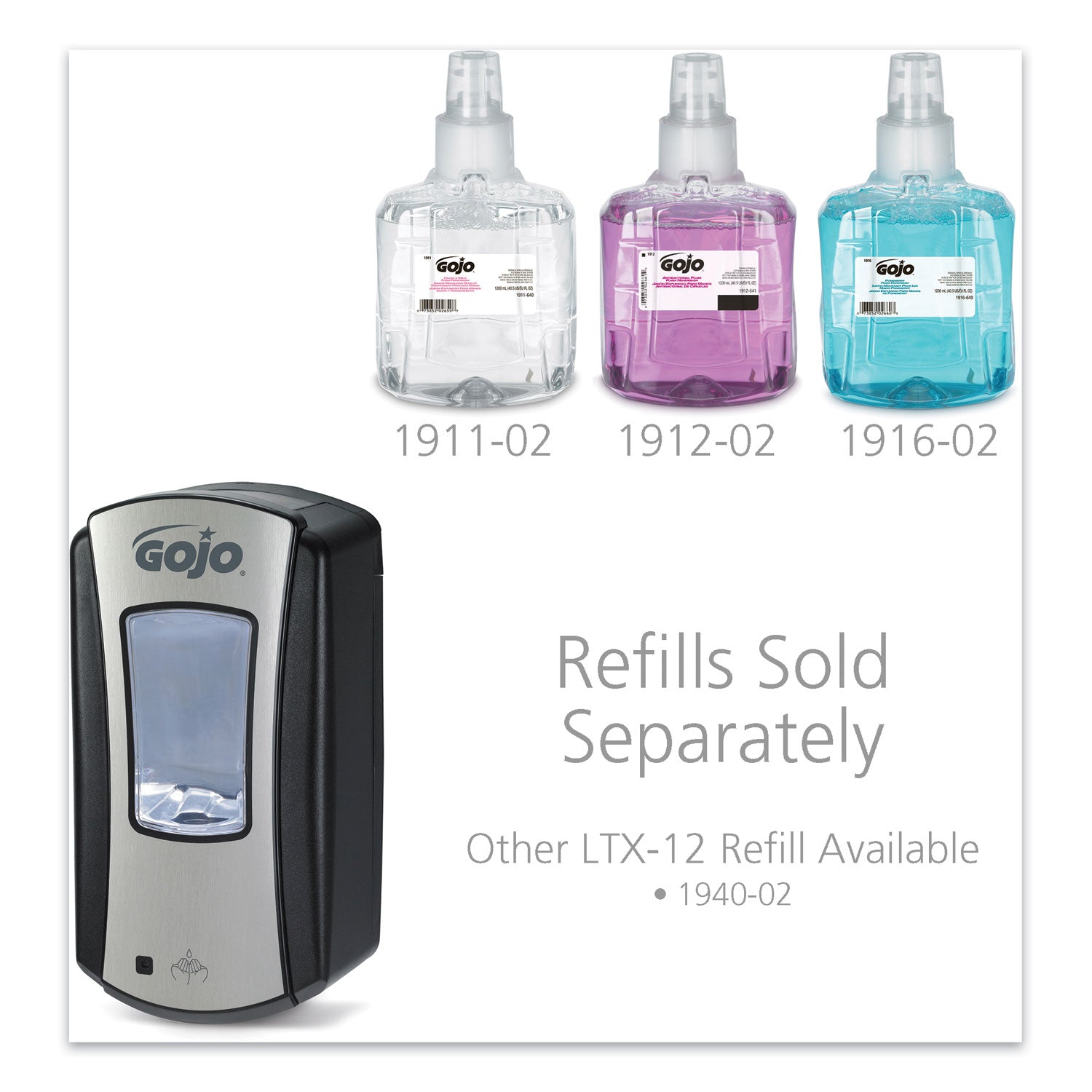 Gojo&reg; LTX-12 Touch-free Foam Soap Dispenser - Automatic - 1.27 quart Capacity - Site Window, Refillable, Touch-free, Lockable, Skylight - Chrome, Black - 1 Each
